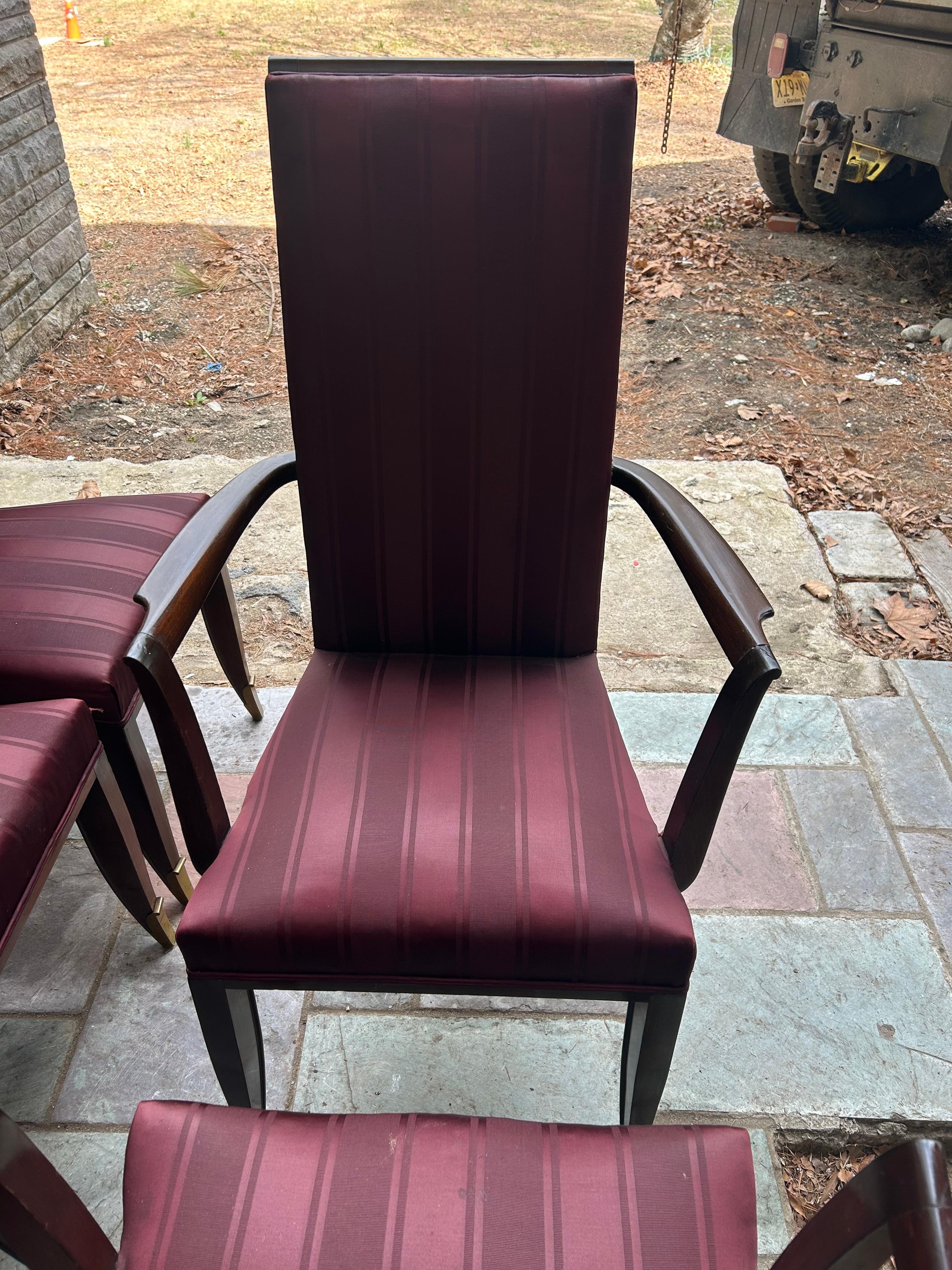 Stunning Set 10 Jean Pascaud French Mahogany Upholstered Chairs Bronze Sabots For Sale 9