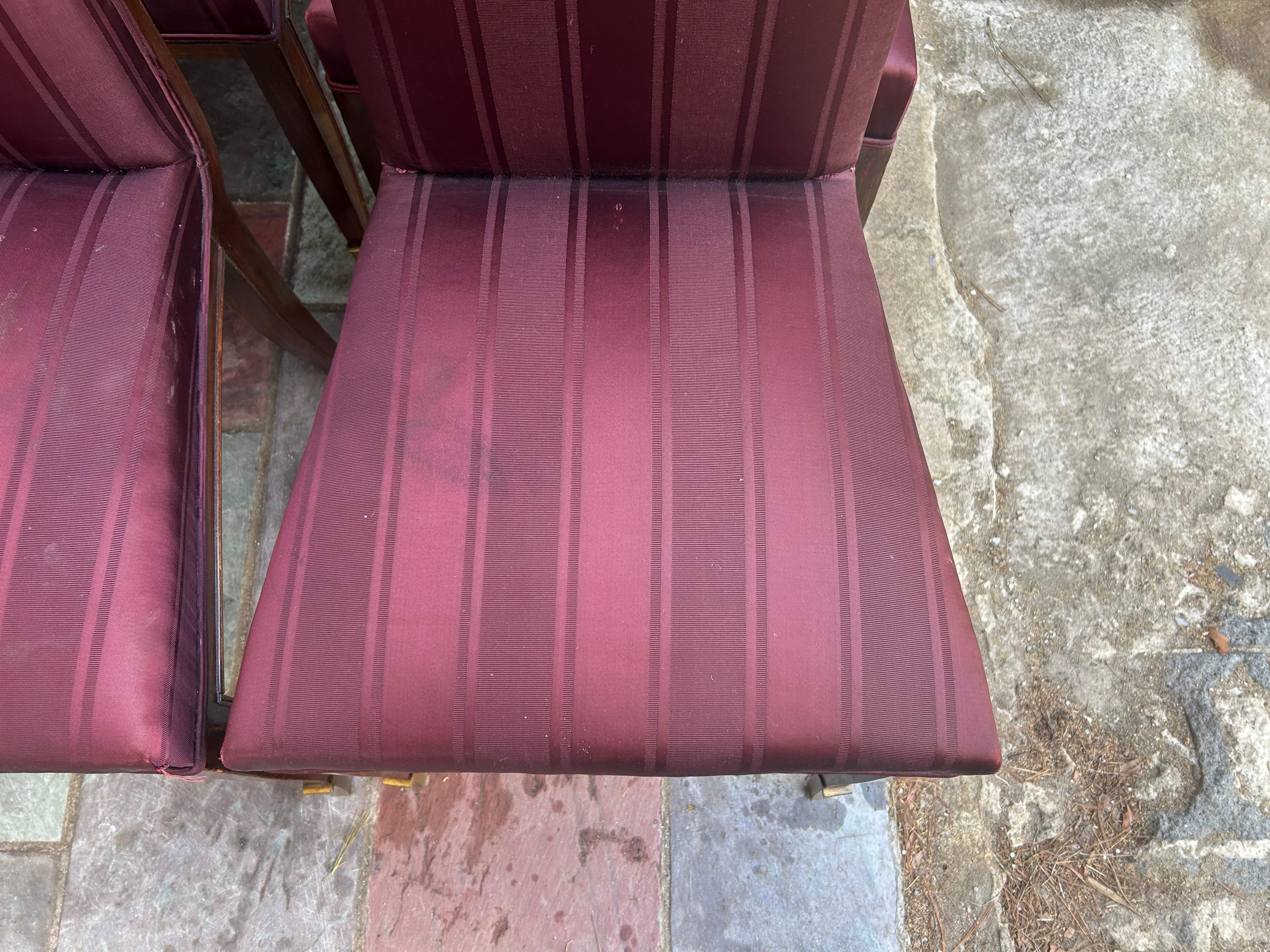 Stunning Set 10 Jean Pascaud French Mahogany Upholstered Chairs Bronze Sabots For Sale 4