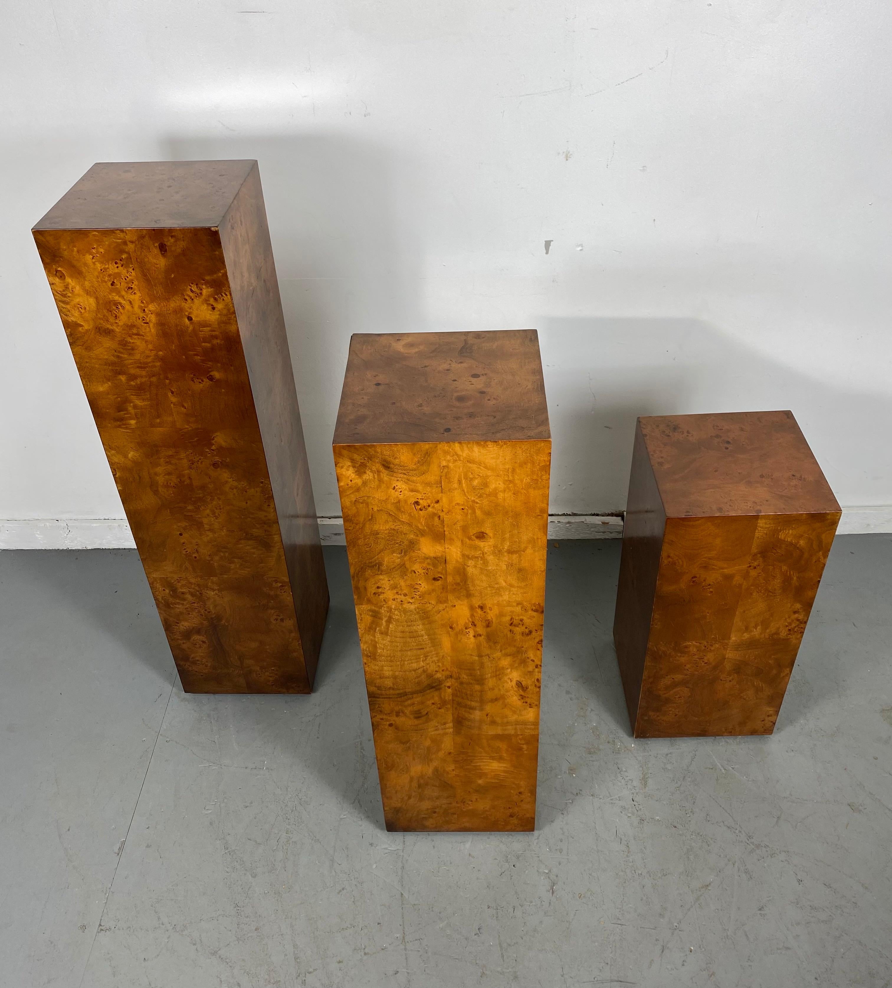 Mid-Century Modern Stunning Set 3 Burl Patchwork Olive Wood Pedestals / Modernist