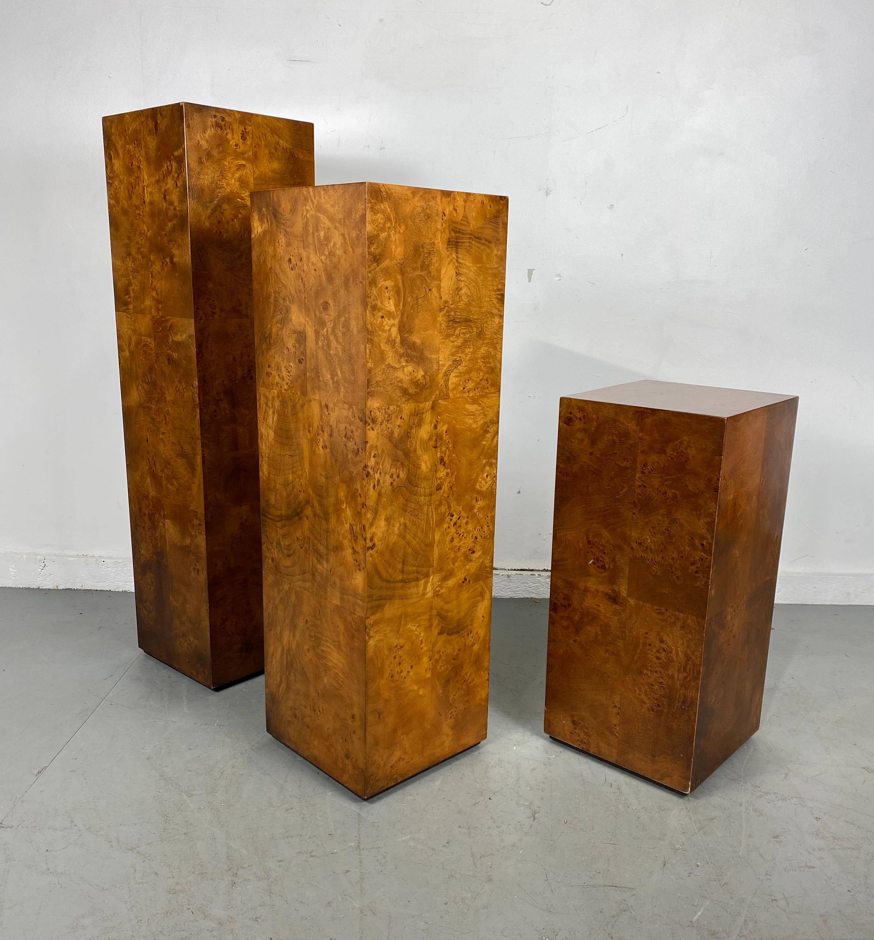 American Stunning Set 3 Burl Patchwork Olive Wood Pedestals / Modernist