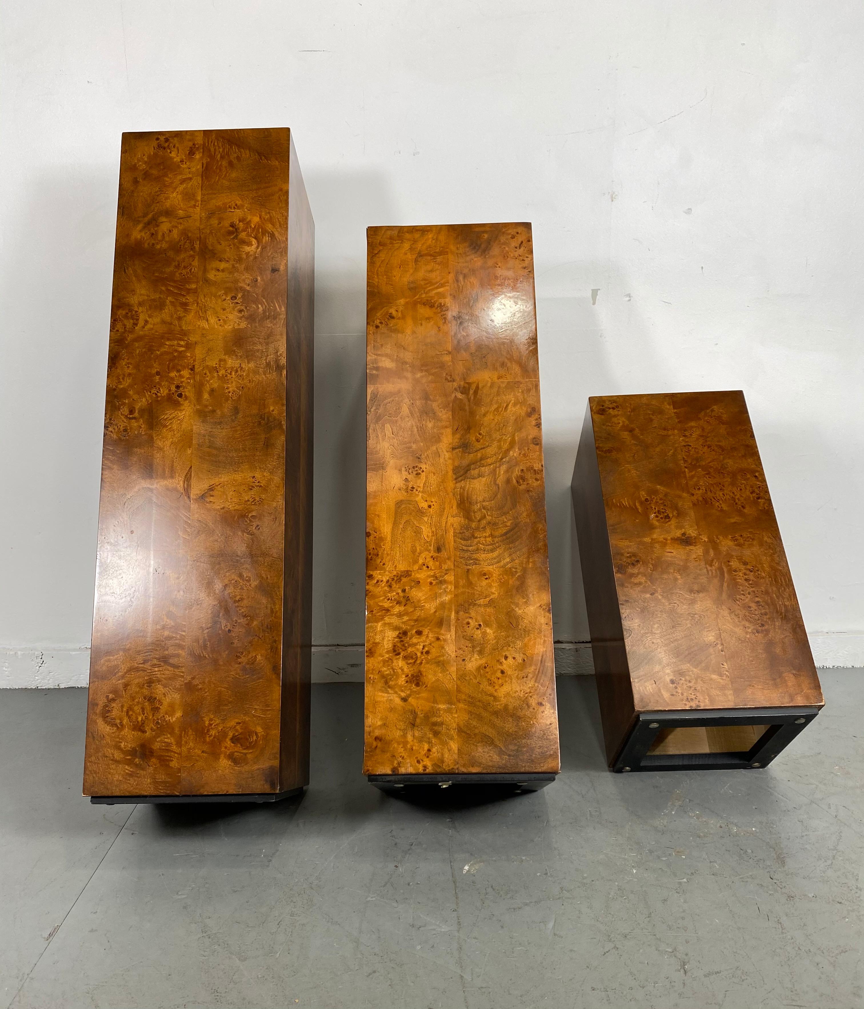 Late 20th Century Stunning Set 3 Burl Patchwork Olive Wood Pedestals / Modernist