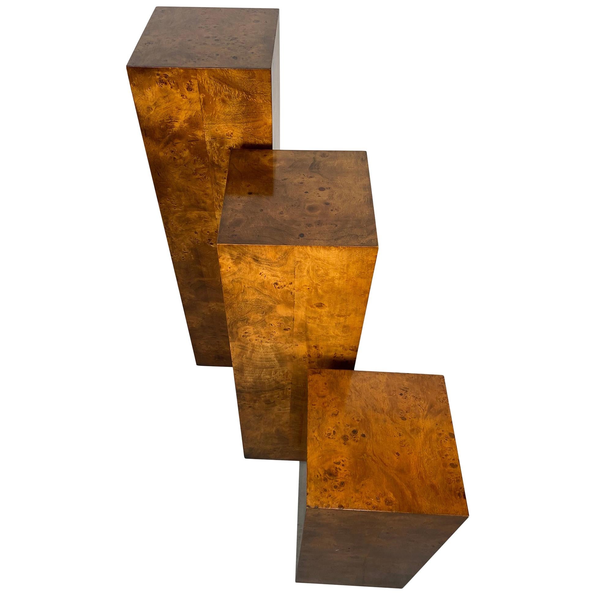 Stunning Set 3 Burl Patchwork Olive Wood Pedestals / Modernist