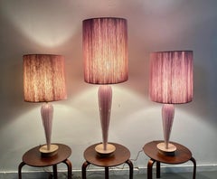 Stunning Set 3 Modernist Murano Lamps, by Seguso, Lavender, Original Shades