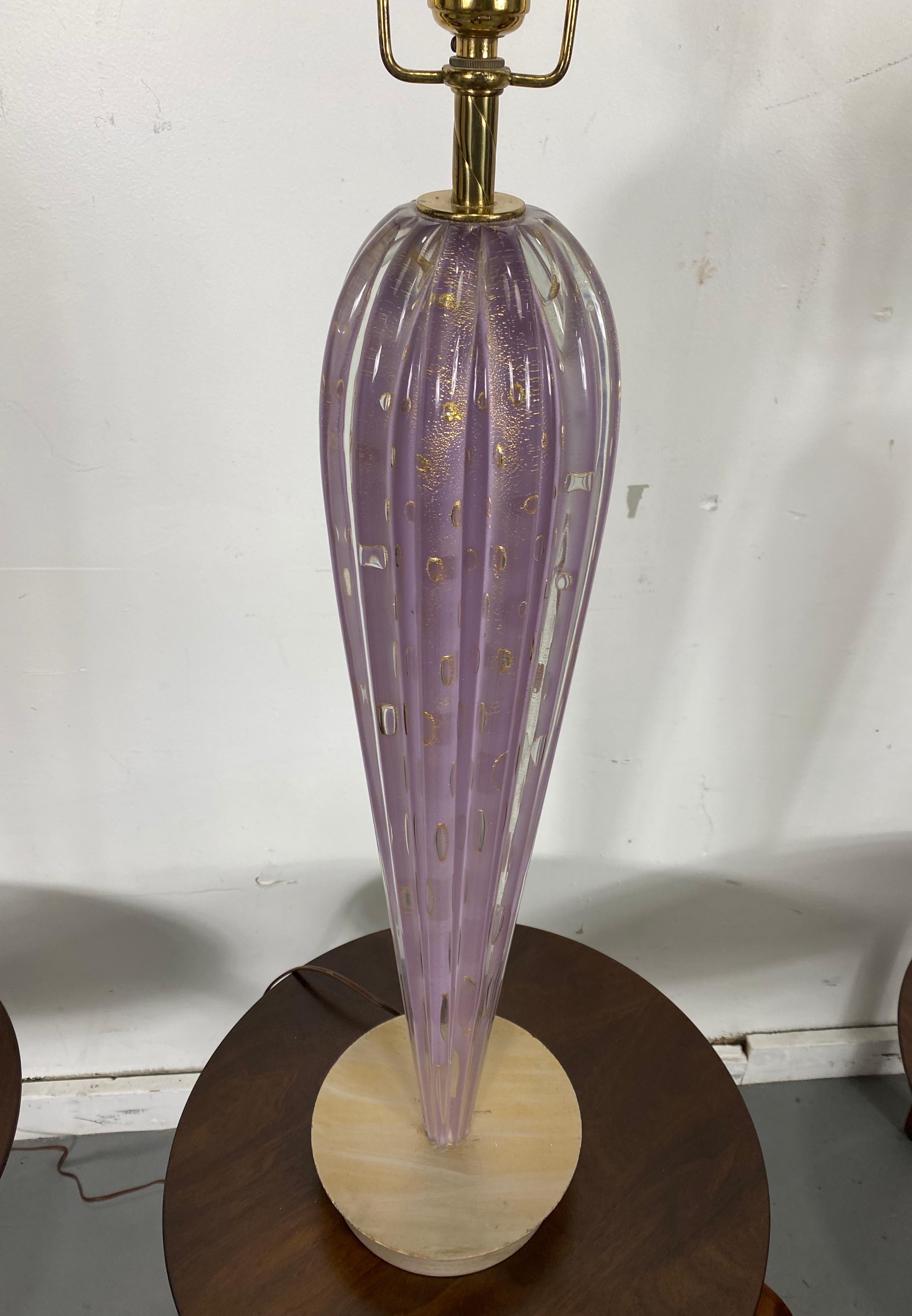 Italian Stunning Set 3 Modernist Murano Lamps, by Seguso, Lavender, Original Shades