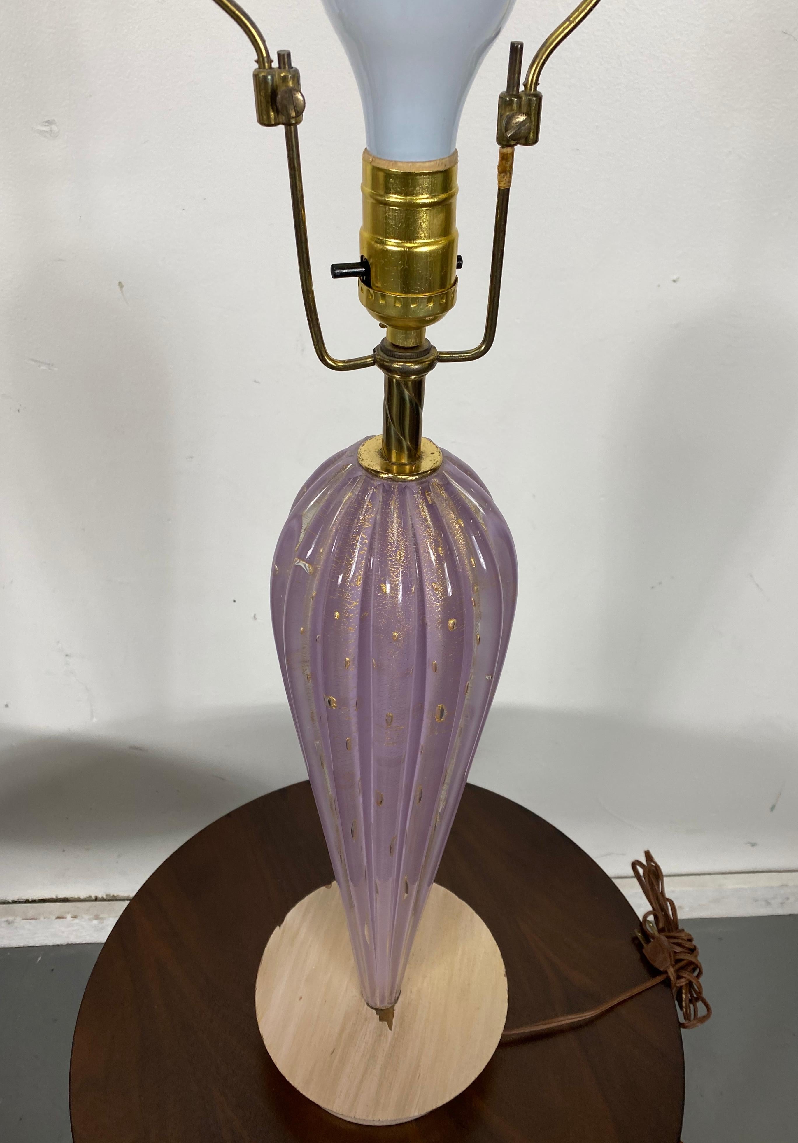 Stunning Set 3 Modernist Murano Lamps, by Seguso, Lavender, Original Shades In Good Condition In Buffalo, NY