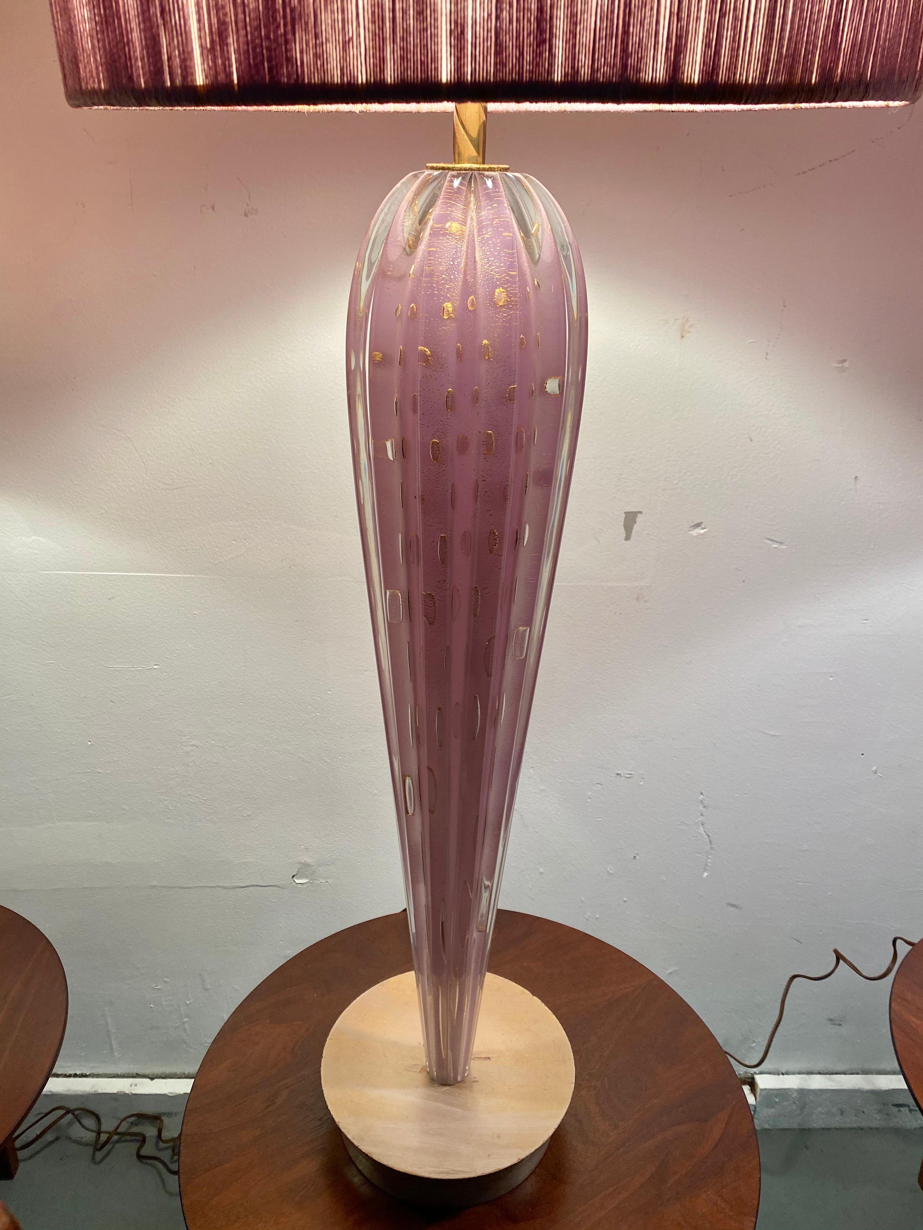 Mid-20th Century Stunning Set 3 Modernist Murano Lamps, by Seguso, Lavender, Original Shades