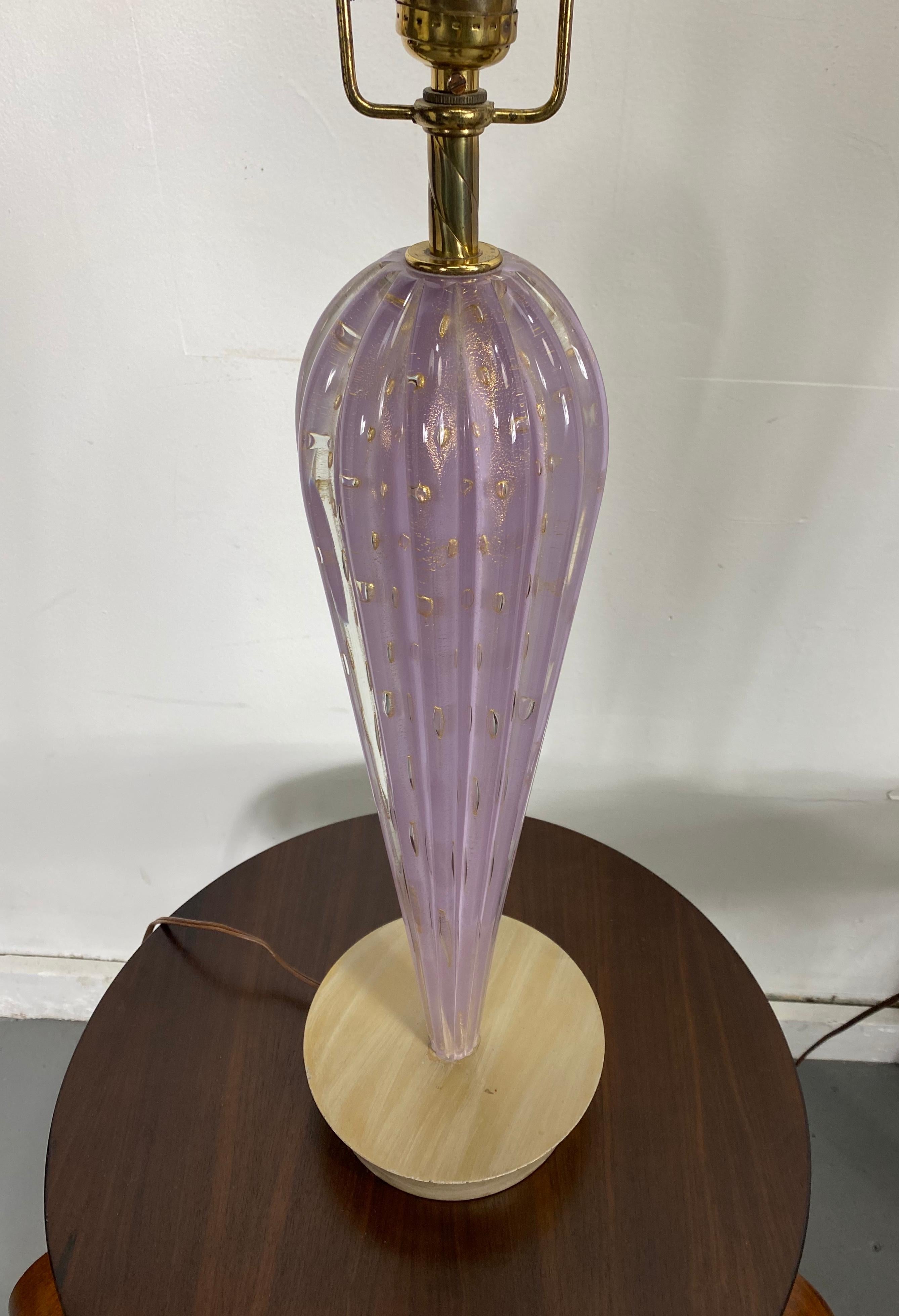 Art Glass Stunning Set 3 Modernist Murano Lamps, by Seguso, Lavender, Original Shades