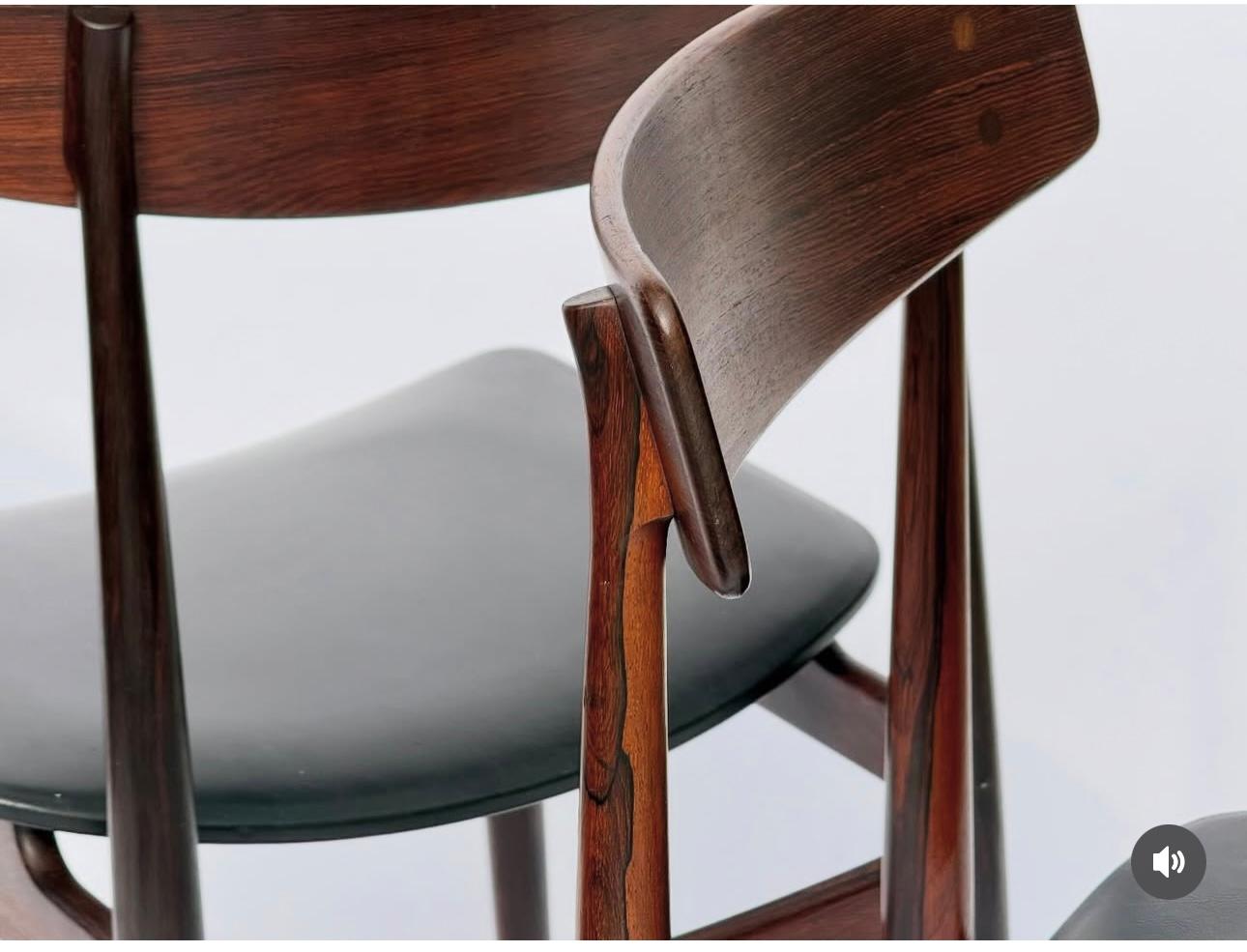 Atemberaubender, schlichter und eleganter Satz von (4) dänischen mODERNIST Esszimmerstühlen aus Palisander, 1950er Jahre entworfen von  Frederik Kayser für Viken Mobel .,Hervorragende Qualität und Handwerkskunst. reichhaltige Maserung . Äußerst