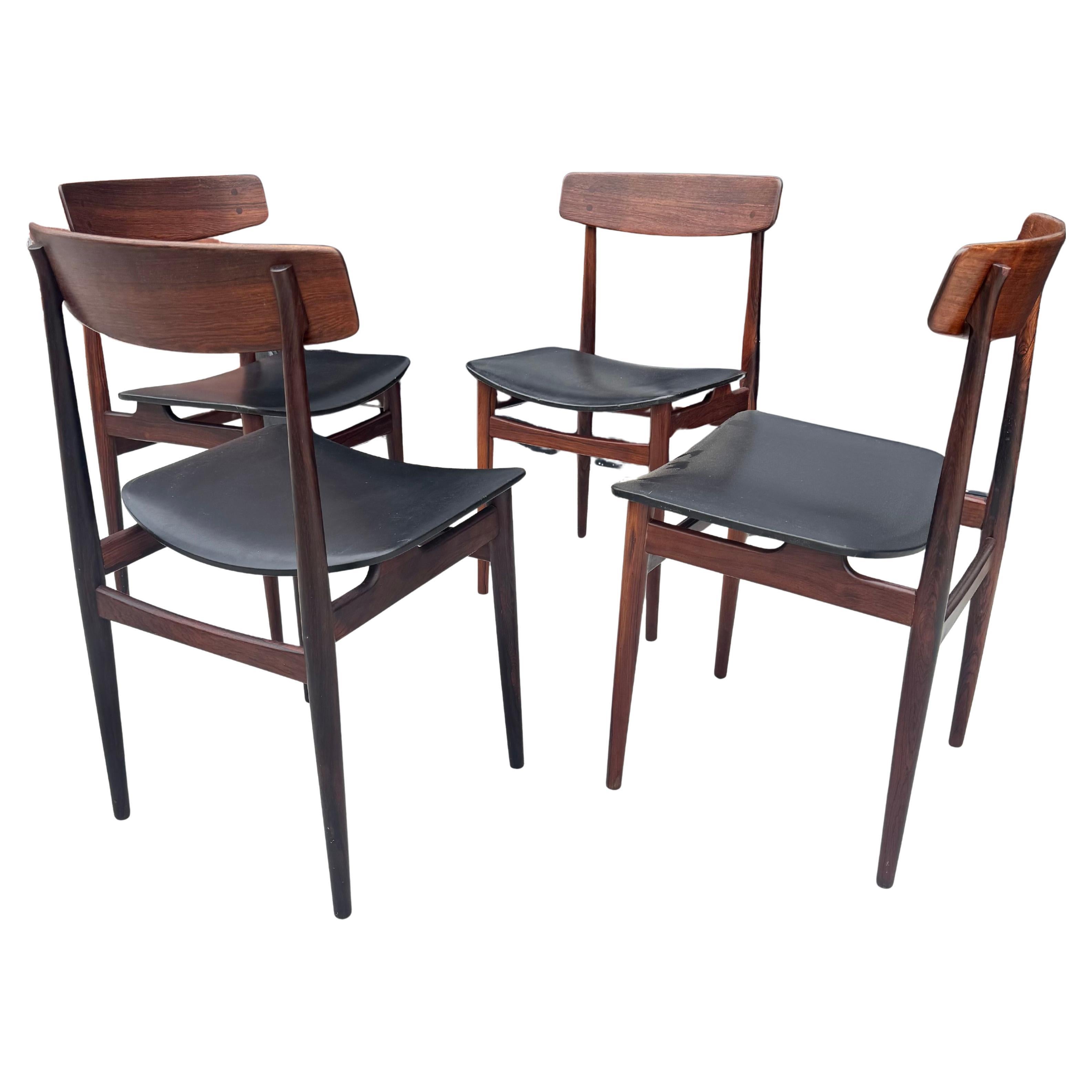 Splendido set (4) di sedie da pranzo mODERNISTE danesi in palissandro, anni
50/ Frederik Kayser