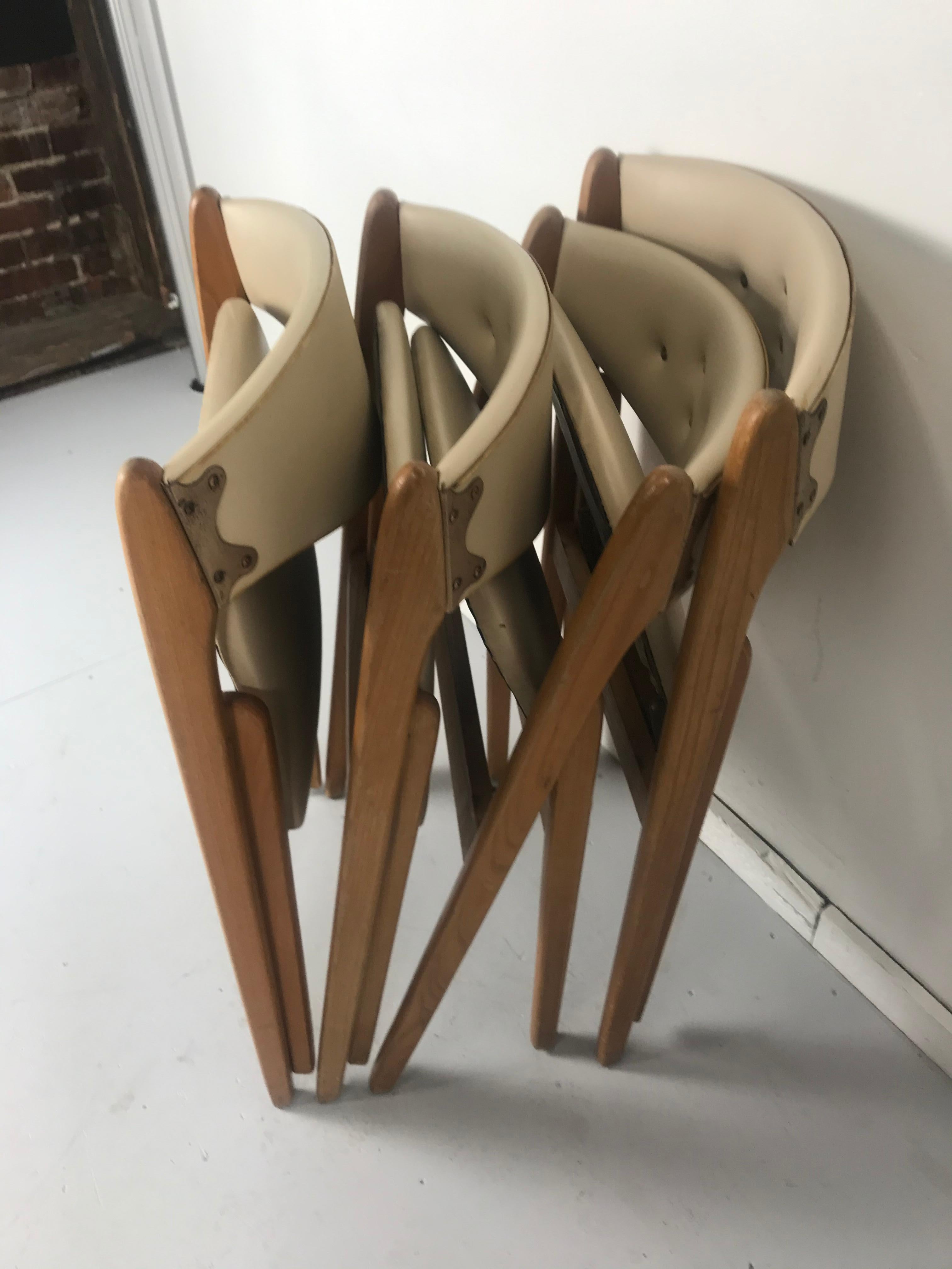 Stunning Set 4 Mid-Century Modern Folding Chairs, 'dining' Wonderfold by Coronet In Good Condition In Buffalo, NY