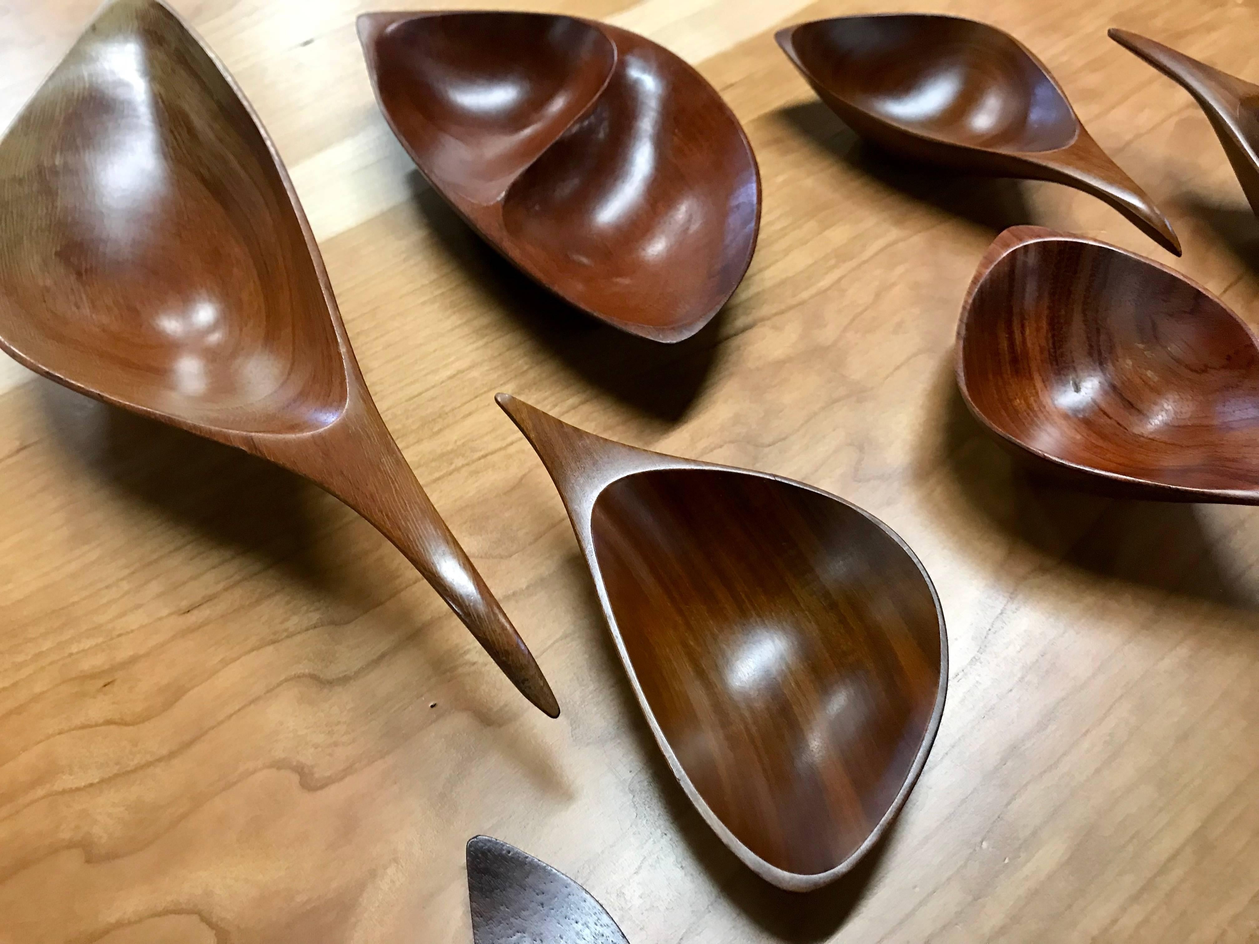 American Stunning Set of Six Emil Milan Studio Carved Bowls