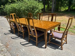 Superbe lot de 8 chaises de salle à manger en orme noueux d'inspiration asiatique, signées Michael Taylor, style milieu du siècle