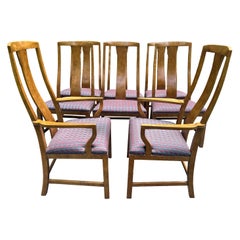 Superbe lot de 8 chaises de salle à manger en orme noueux d'inspiration asiatique, signées Michael Taylor, style milieu du siècle