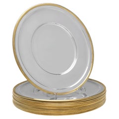 Retro Stunning set of 12 English Sterling Silver Under Plates With Gilt Reed Borders