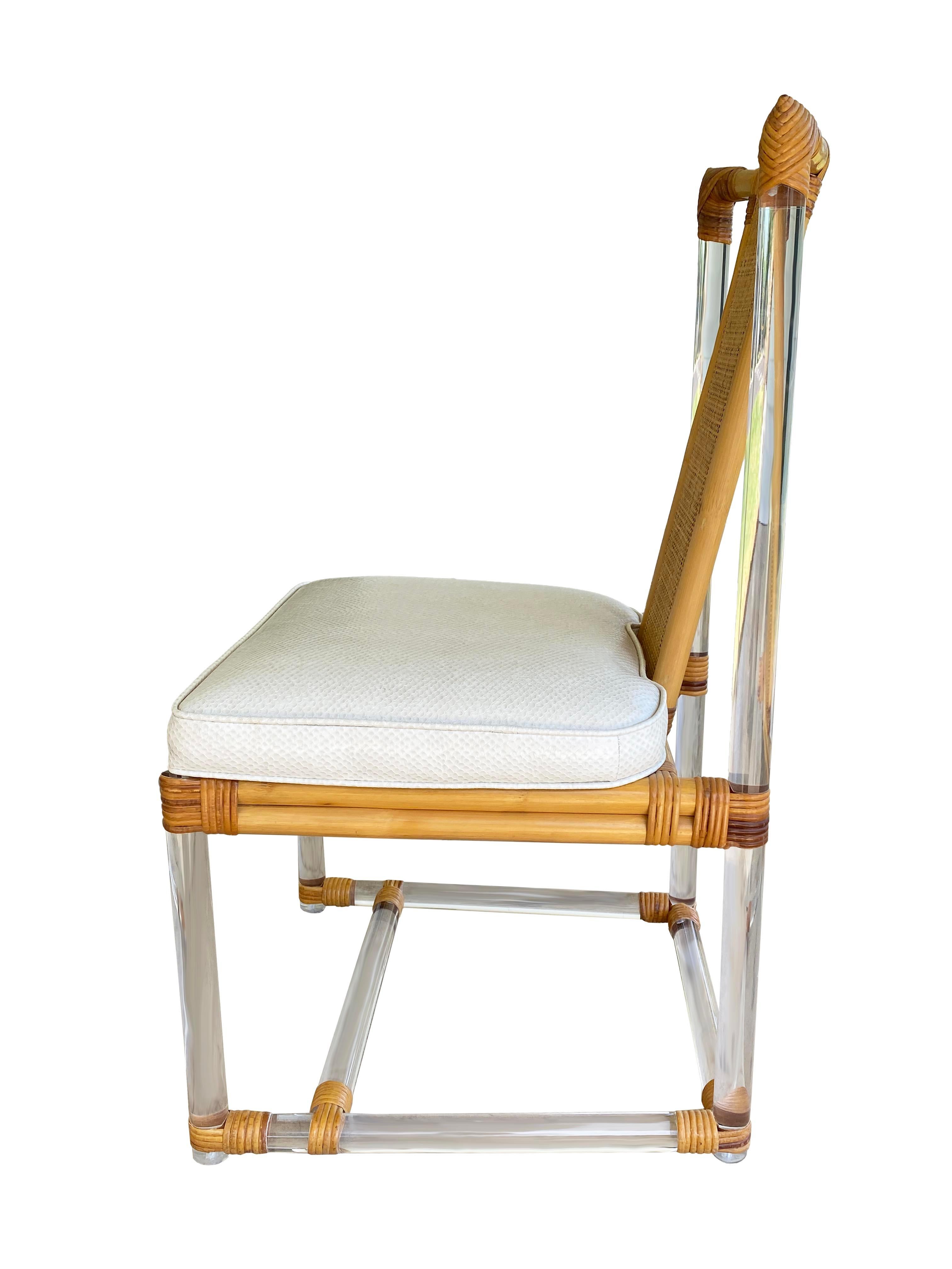 Mid-Century Modern Stunning Set of 3 Bamboo and Lucite Chairs For Sale