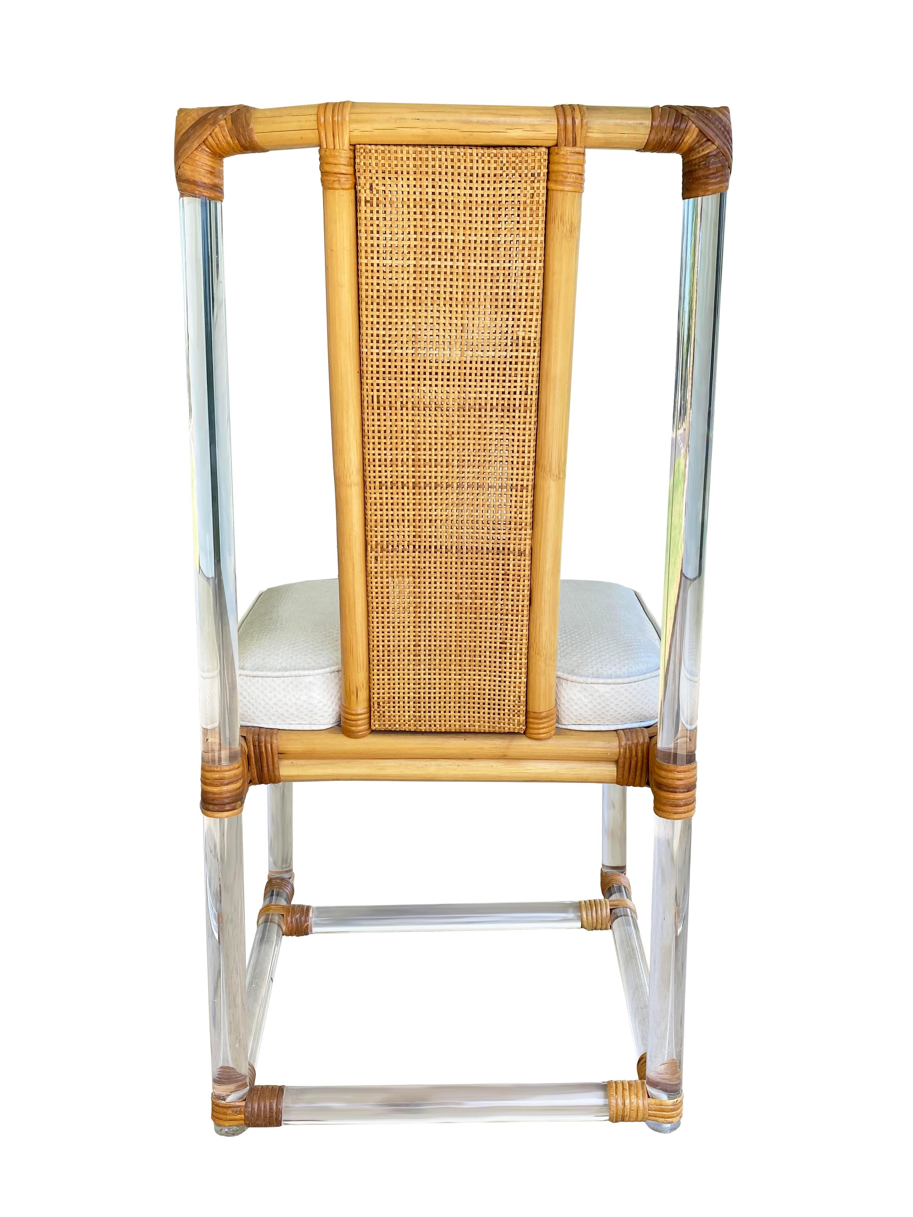 Stunning Set of 3 Bamboo and Lucite Chairs In Good Condition For Sale In Scottsdale, AZ