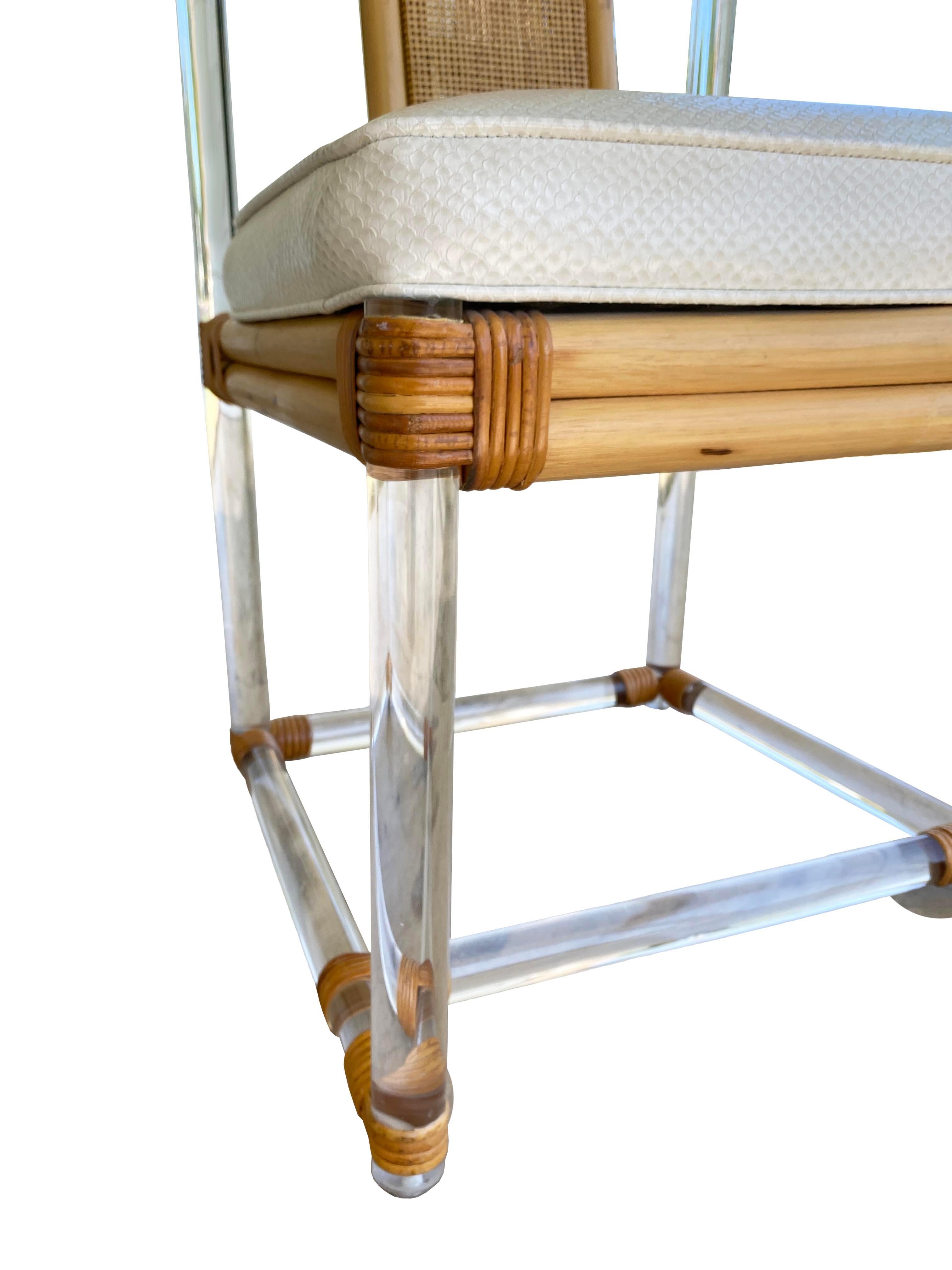 Stunning Set of 3 Bamboo and Lucite Chairs For Sale 1
