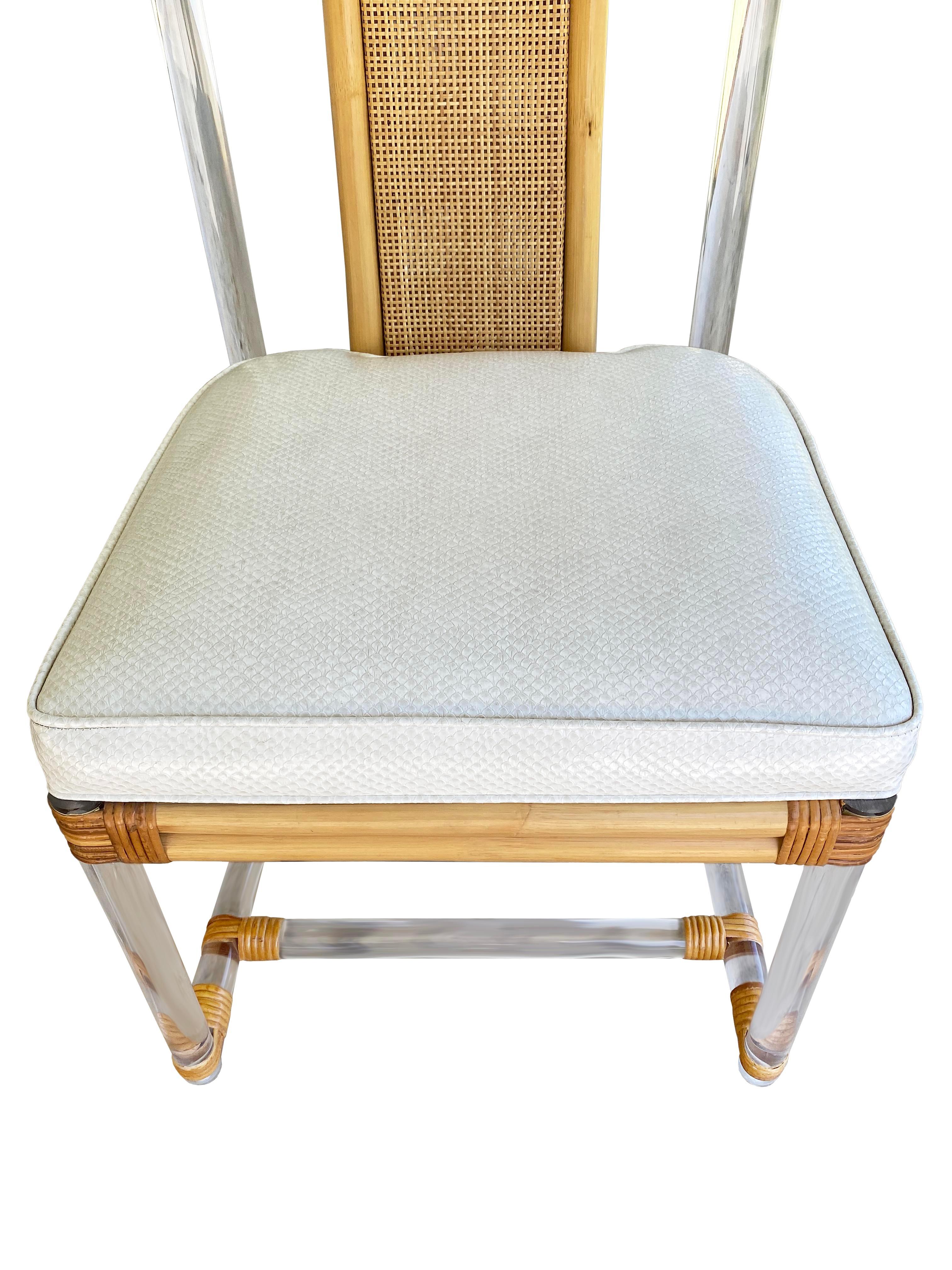 Stunning Set of 3 Bamboo and Lucite Chairs For Sale 2