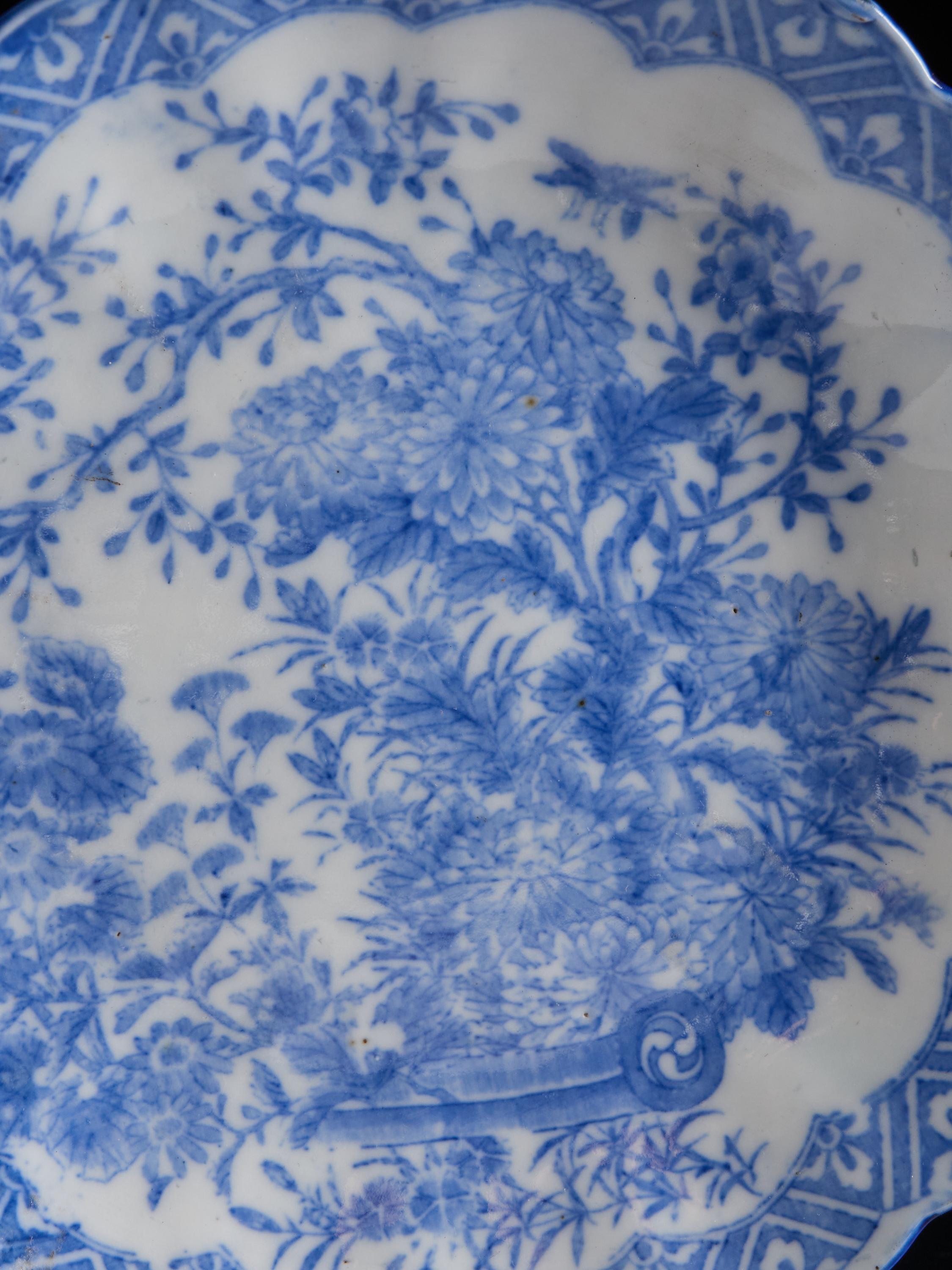 19th Century Stunning Set of 3 White Ceramic Plates with Ornate Indigo Blue Designs