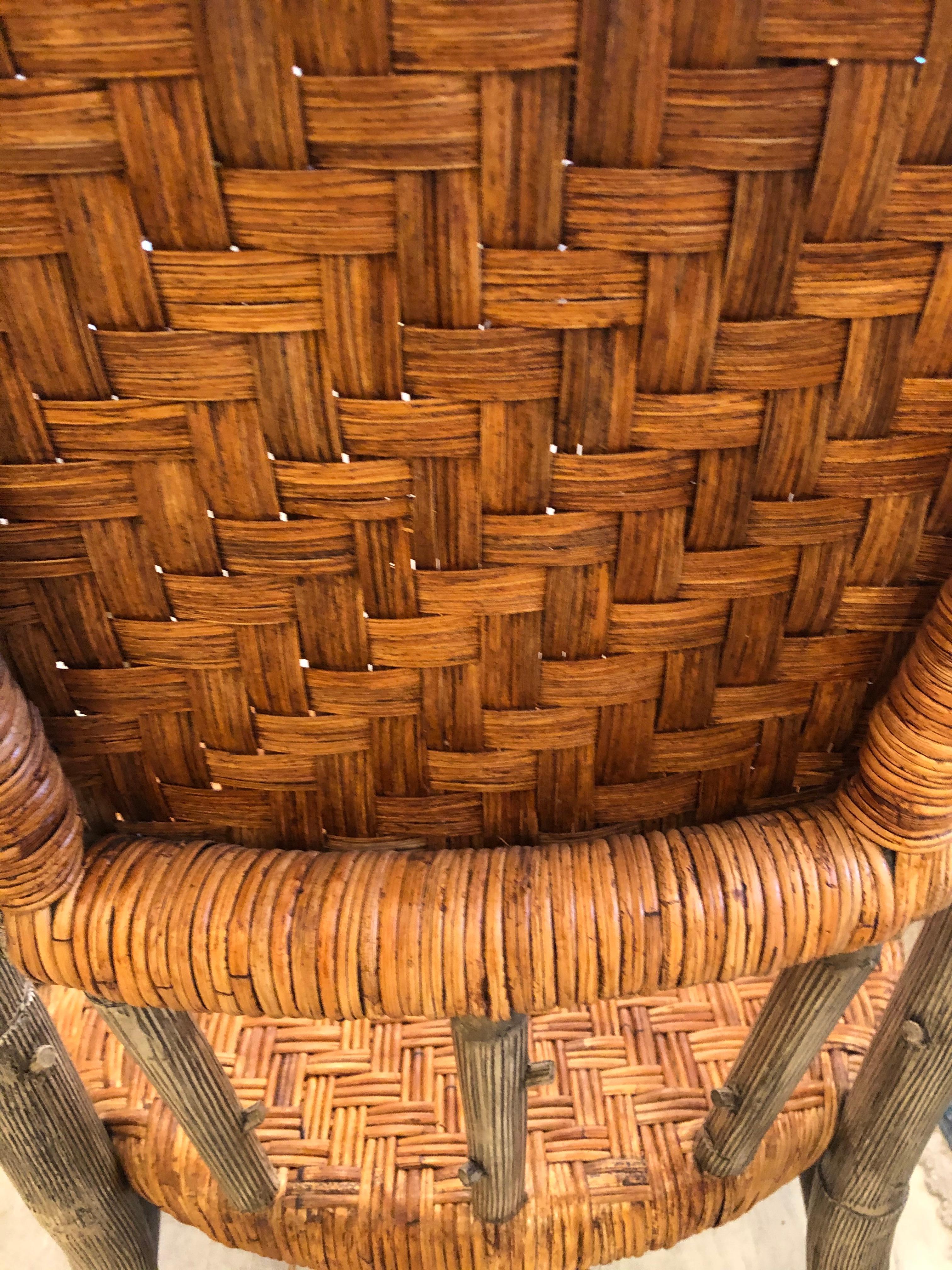 Stunning Set of 4 Faux Bois and Woven Rattan Captain Style Dining Chairs 6