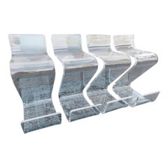 Stunning Set of 4 Thick Bent Lucite Bar Stools Mid-Century Modern