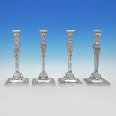 Stunning Set of 4 Victorian Antique Sterling Silver Candlesticks, London, 1896
