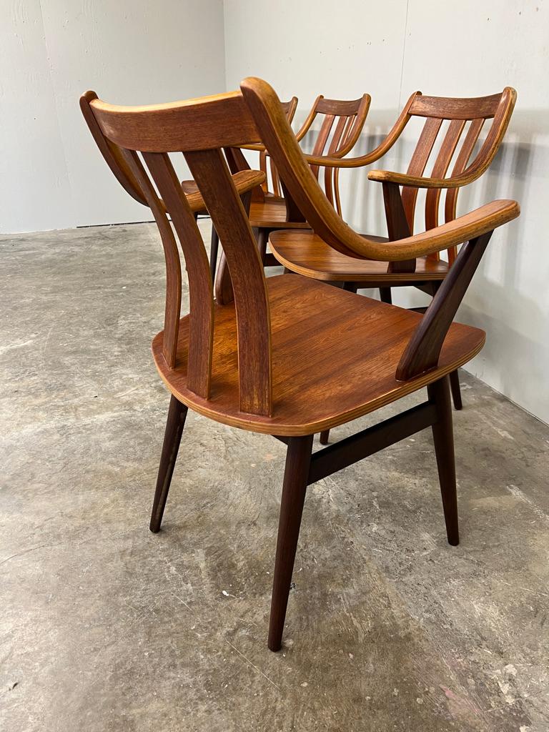 Atemberaubendes Set von 4 Vintage Retro-Esszimmerstühlen aus Teakholz, gebogenem Holz, 1960er Jahre, Bio im Angebot 4