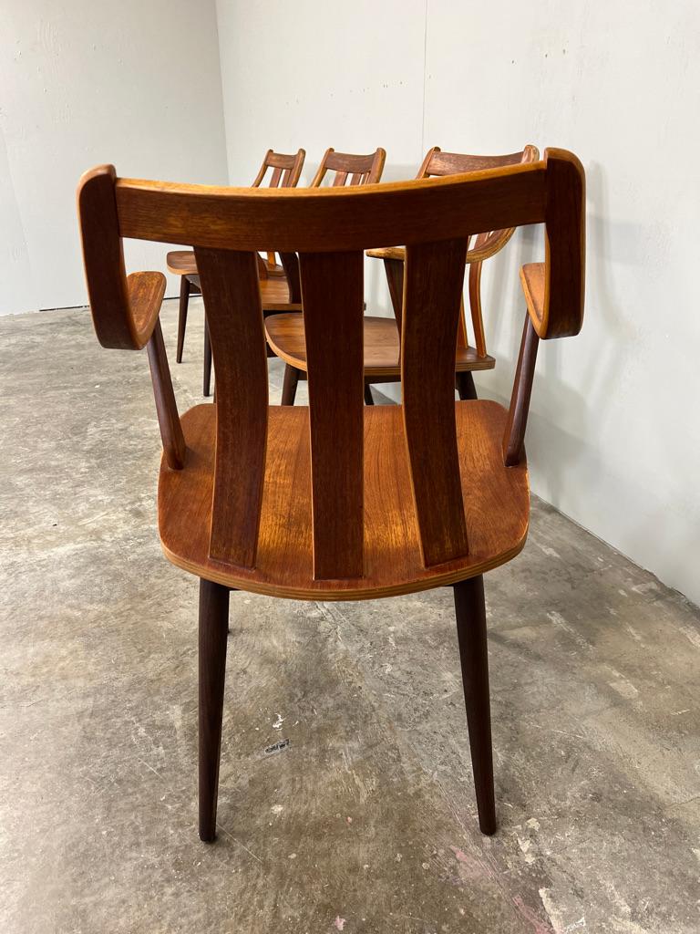 Atemberaubendes Set von 4 Vintage Retro-Esszimmerstühlen aus Teakholz, gebogenem Holz, 1960er Jahre, Bio im Angebot 3