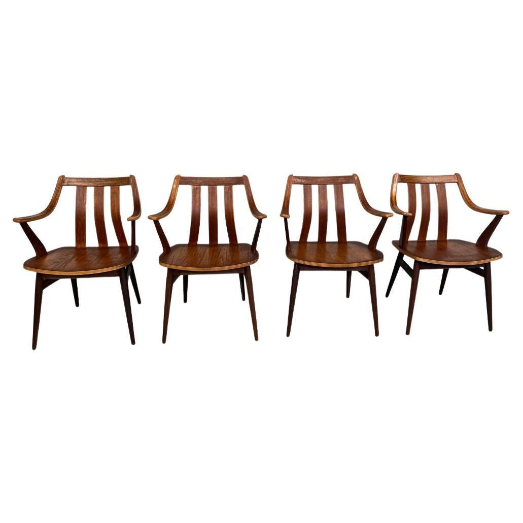 Atemberaubendes Set von 4 Vintage Retro-Esszimmerstühlen aus Teakholz, gebogenem Holz, 1960er Jahre, Bio im Angebot