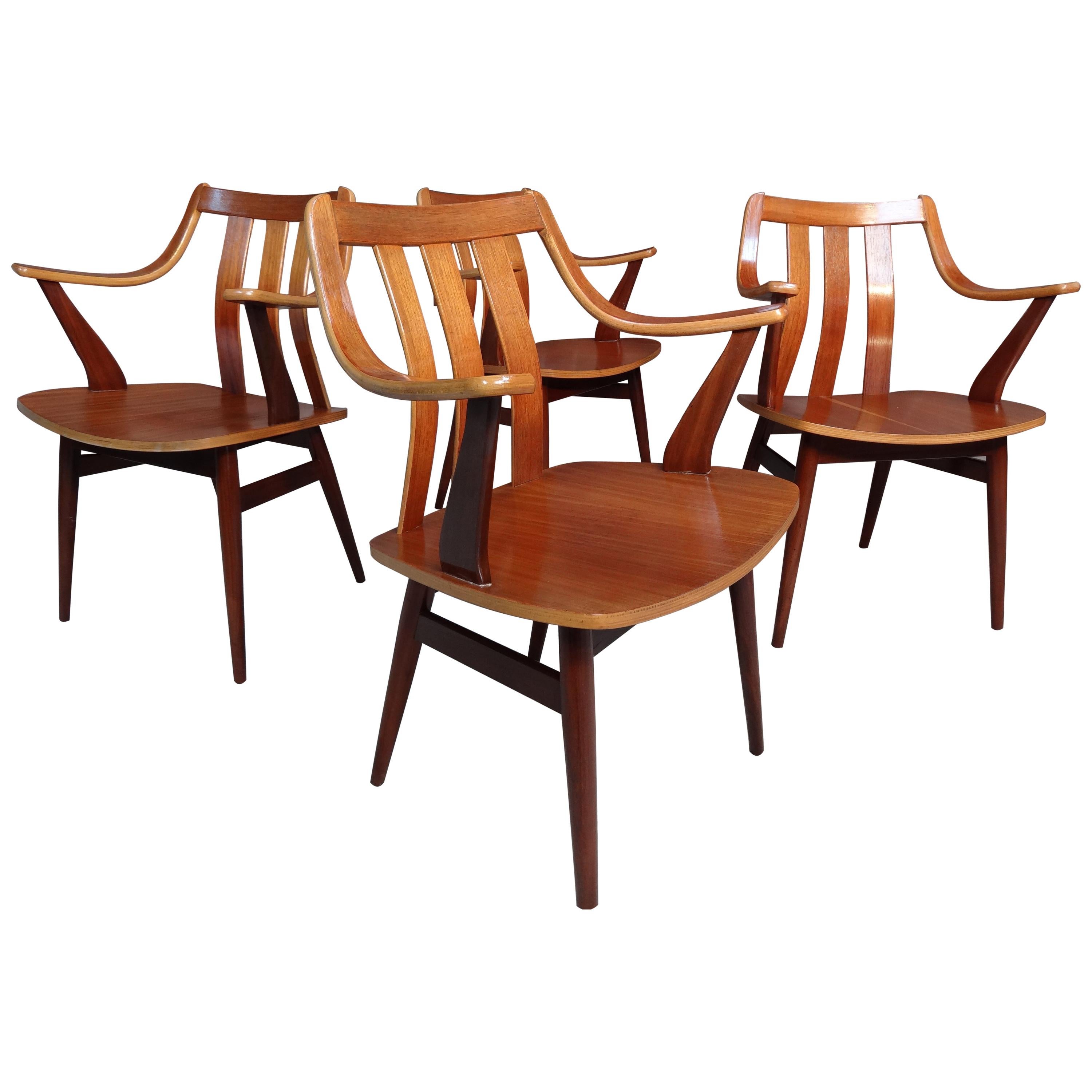 Stunning Set of 4 Vintage Retro 1960's Organic Teak Dining Chairs For Sale