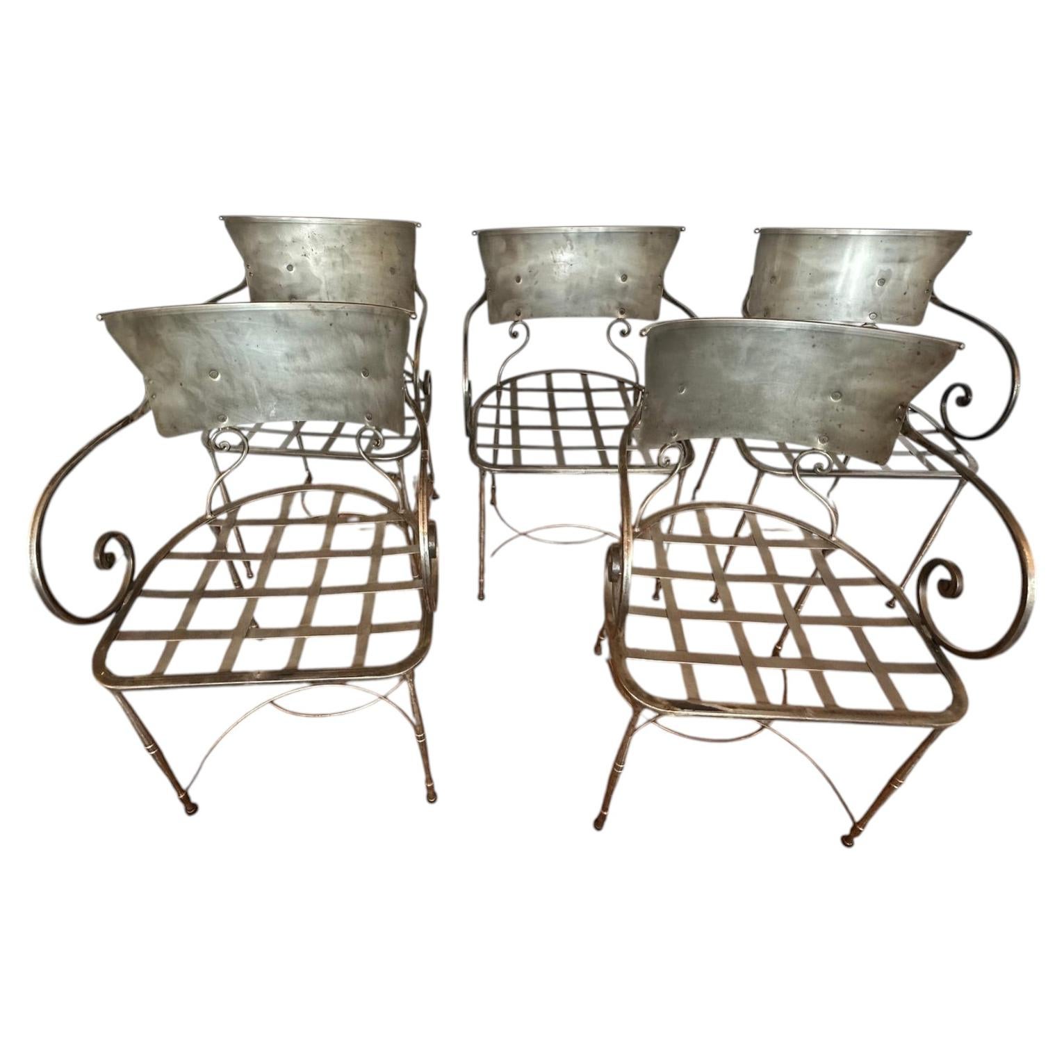 Stunning Set of 5 Hand Wrought Steel Italian Dining Armchairs