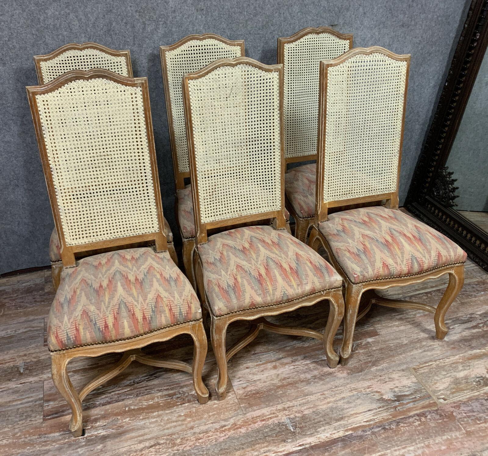 Stunning Set of 6 Louis XV High Back Cerused Wood Chairs circa 1900 -1X15 For Sale 1