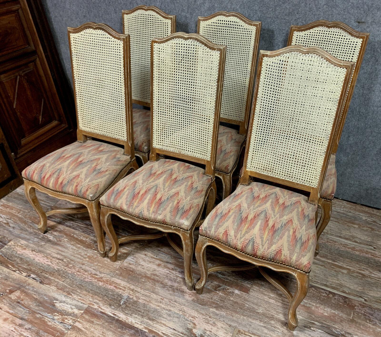 Stunning Set of 6 Louis XV High Back Cerused Wood Chairs circa 1900 -1X15 For Sale 2