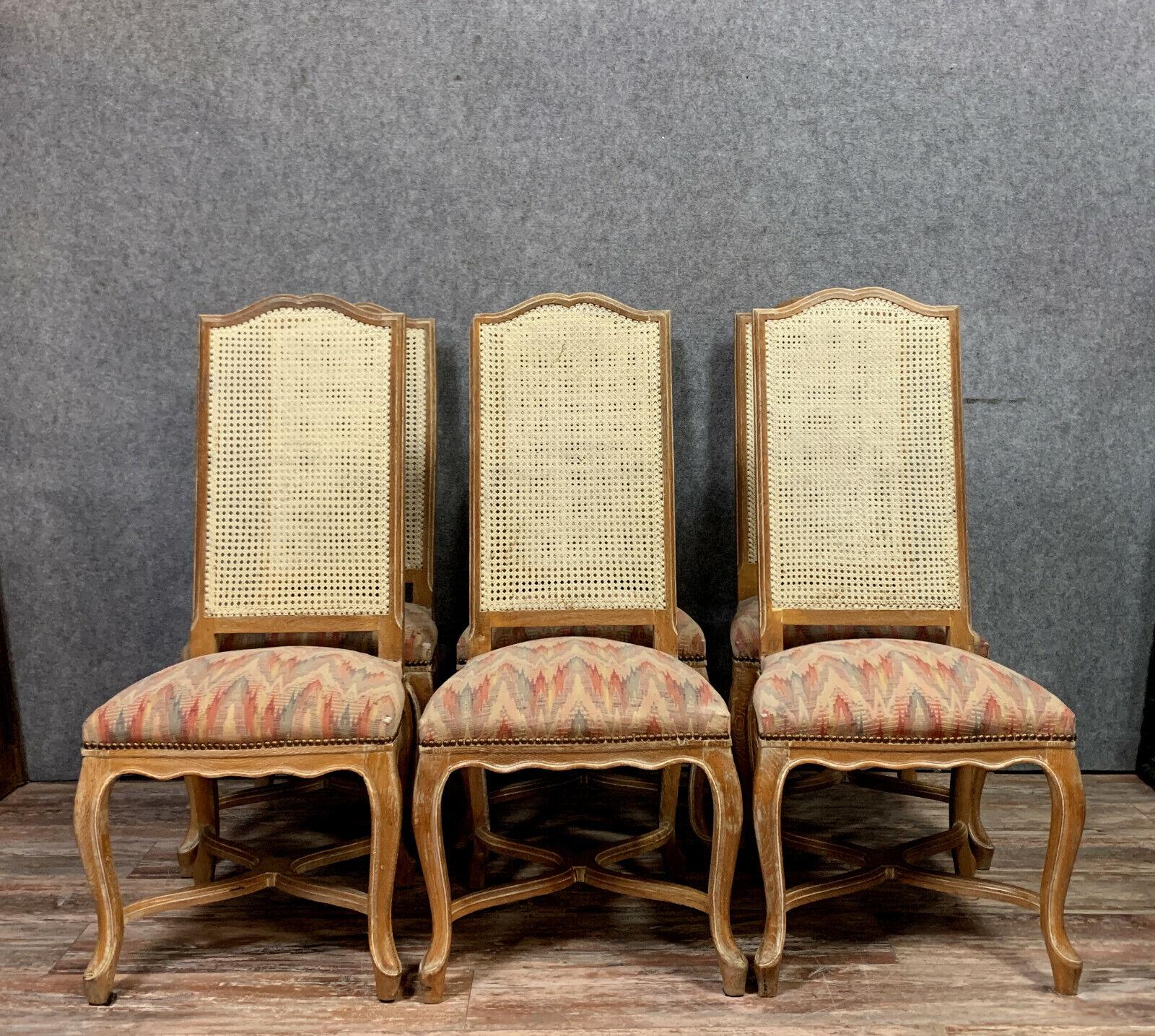 Stunning Set of 6 Louis XV High Back Cerused Wood Chairs circa 1900 -1X15 For Sale 3