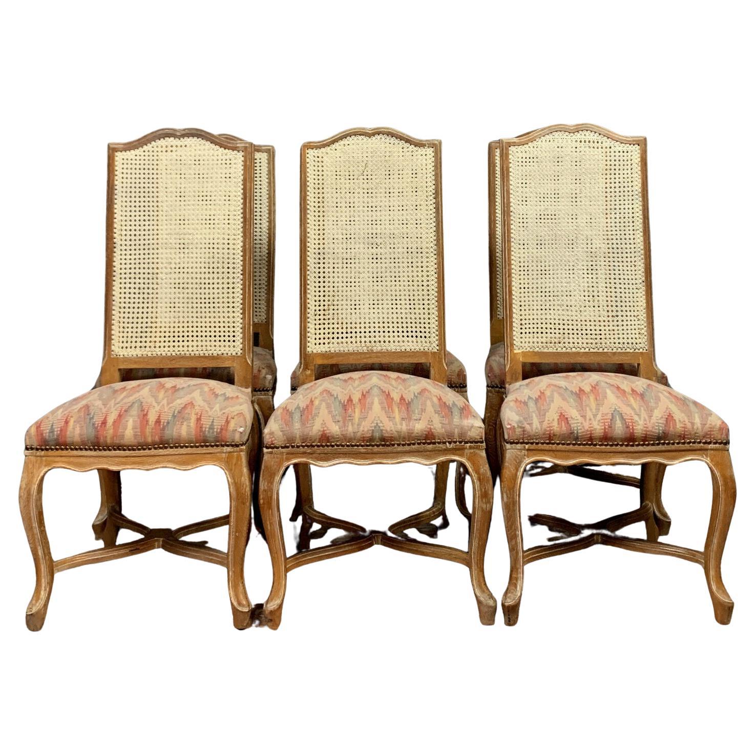 Stunning Set of 6 Louis XV High Back Cerused Wood Chairs circa 1900 -1X15 For Sale
