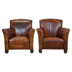 Stunning set of antique sheepskin armchairs with an unparalleled appearance