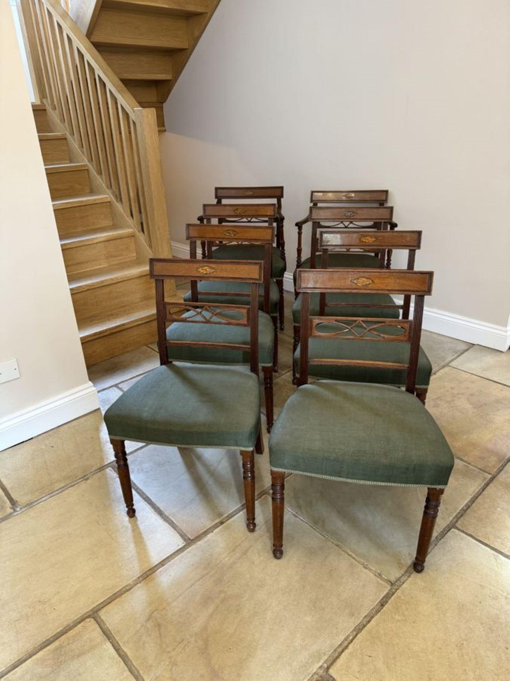 Stunning set of eight antique George III mahogany inlaid dining chairs  For Sale 9