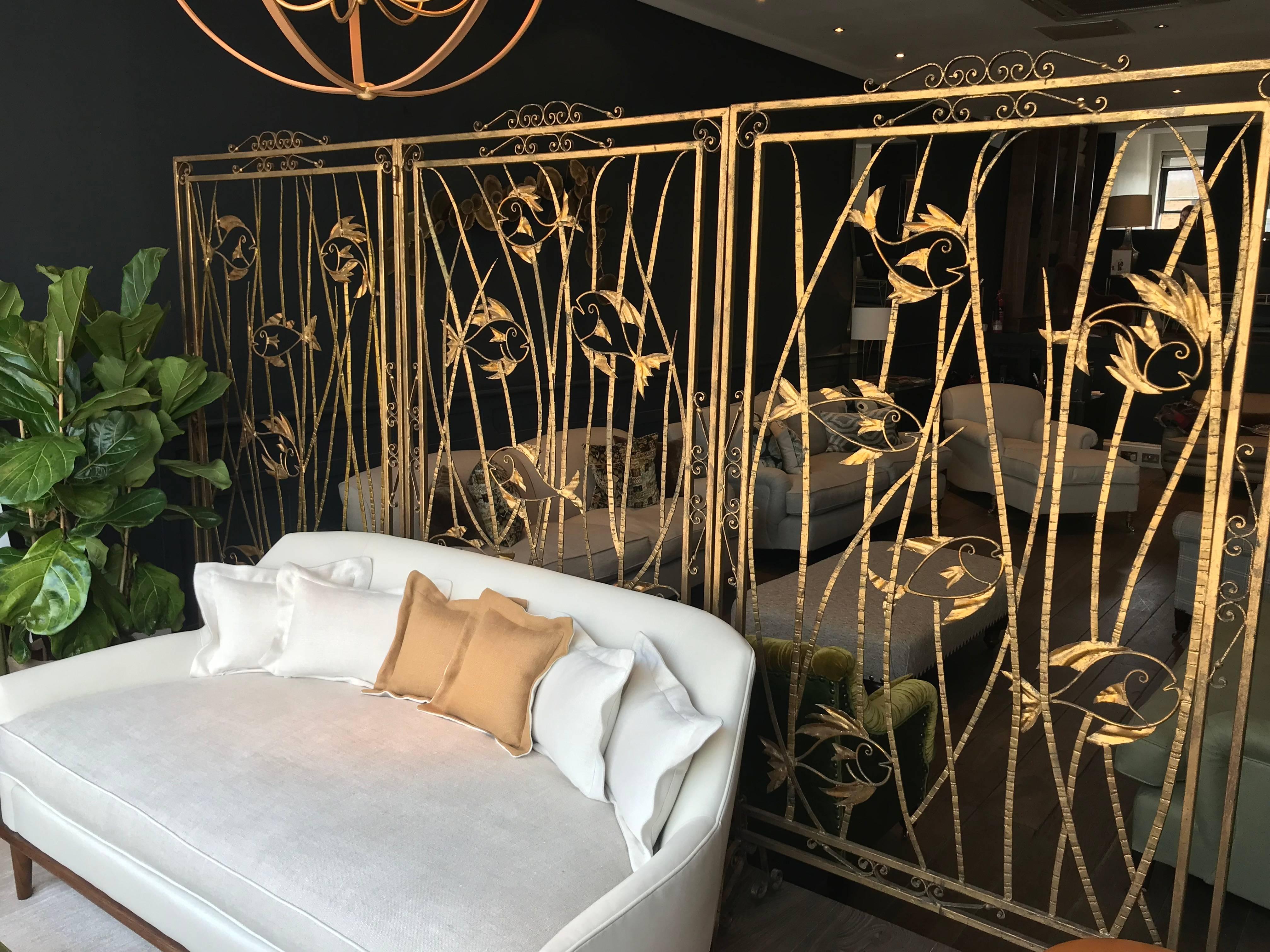Mid-Century Modern Stunning Set of Five 1950s French Gilt Metal Screen Room Dividers