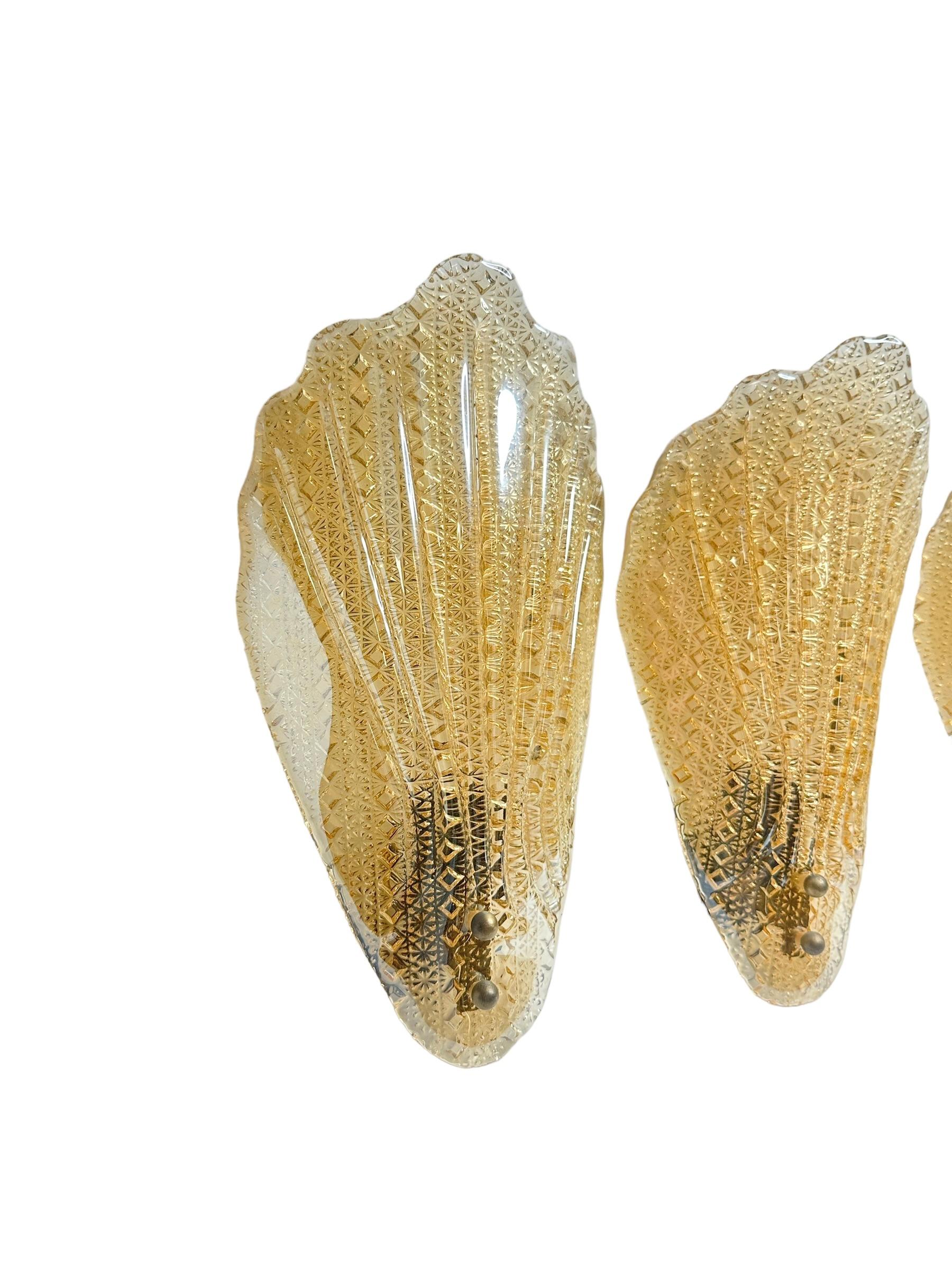 Mid-Century Modern Stunning Set of Five Murano Glass Leaf Sconces by Barovier and Toso, Italy For Sale