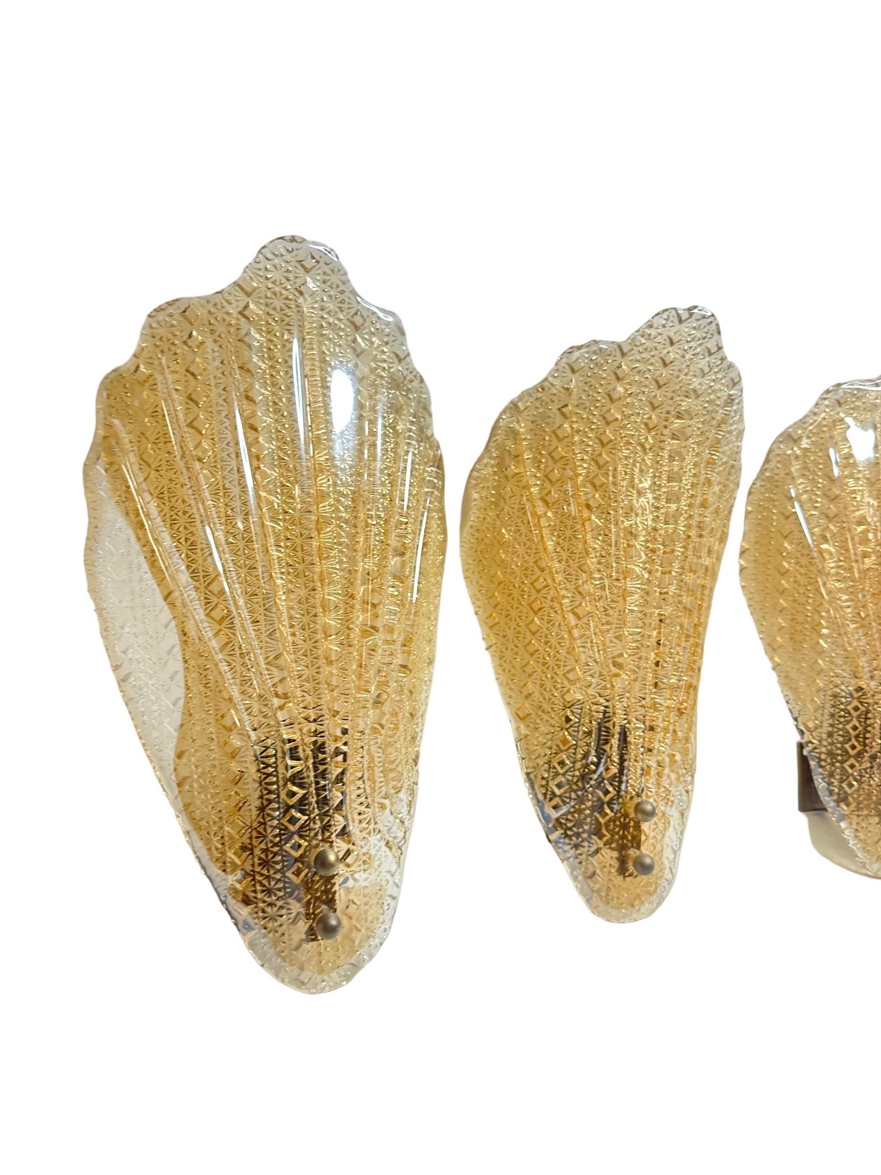 Italian Stunning Set of Five Murano Glass Leaf Sconces by Barovier and Toso, Italy For Sale