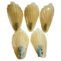 Stunning Set of Five Murano Glass Leaf Sconces by Barovier and Toso, Italy