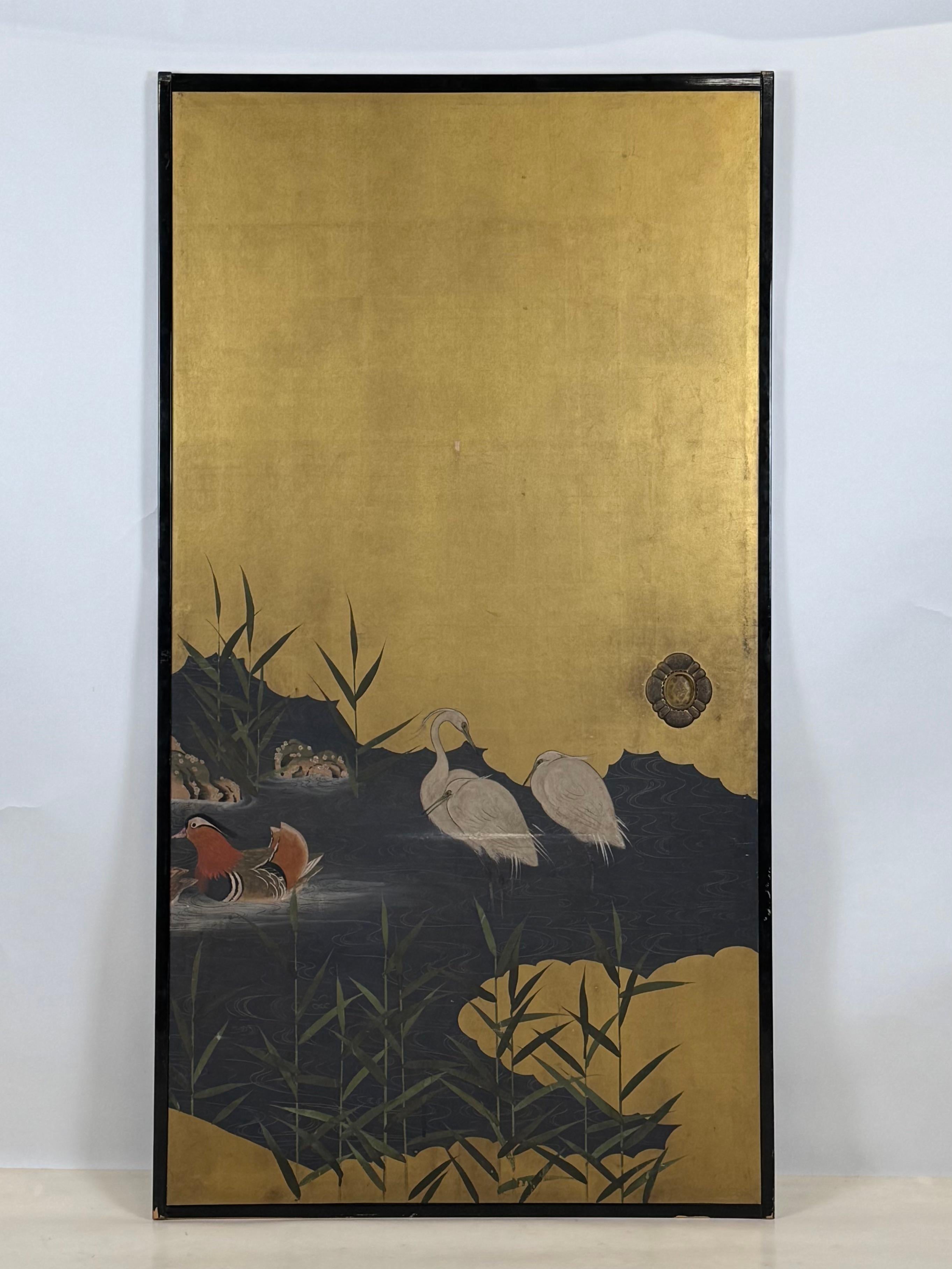 Stunning Set of Four 19th Century Edo Period Fusuma Door Decorative Panels In Excellent Condition For Sale In Los Angeles, CA