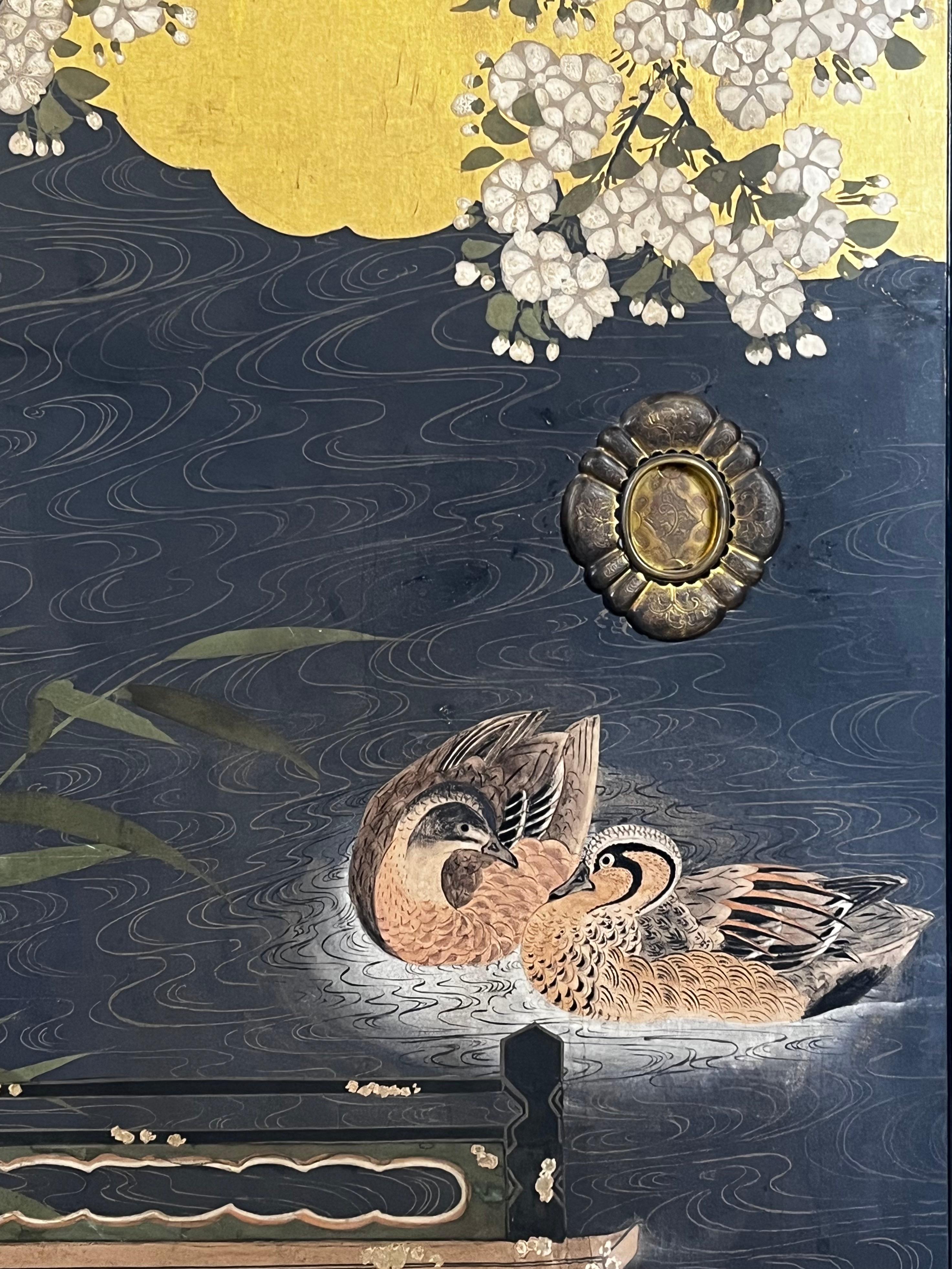 Stunning Set of Four 19th Century Edo Period Fusuma Door Decorative Panels For Sale 2