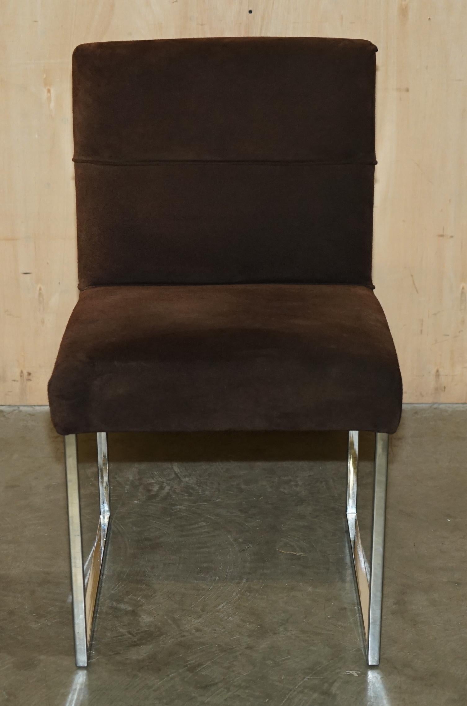 STUNNiNG SET OF FOUR FENDI CASA BROWN SUEDE DINING CHAIRS WITH CHROME FRAMES For Sale 2