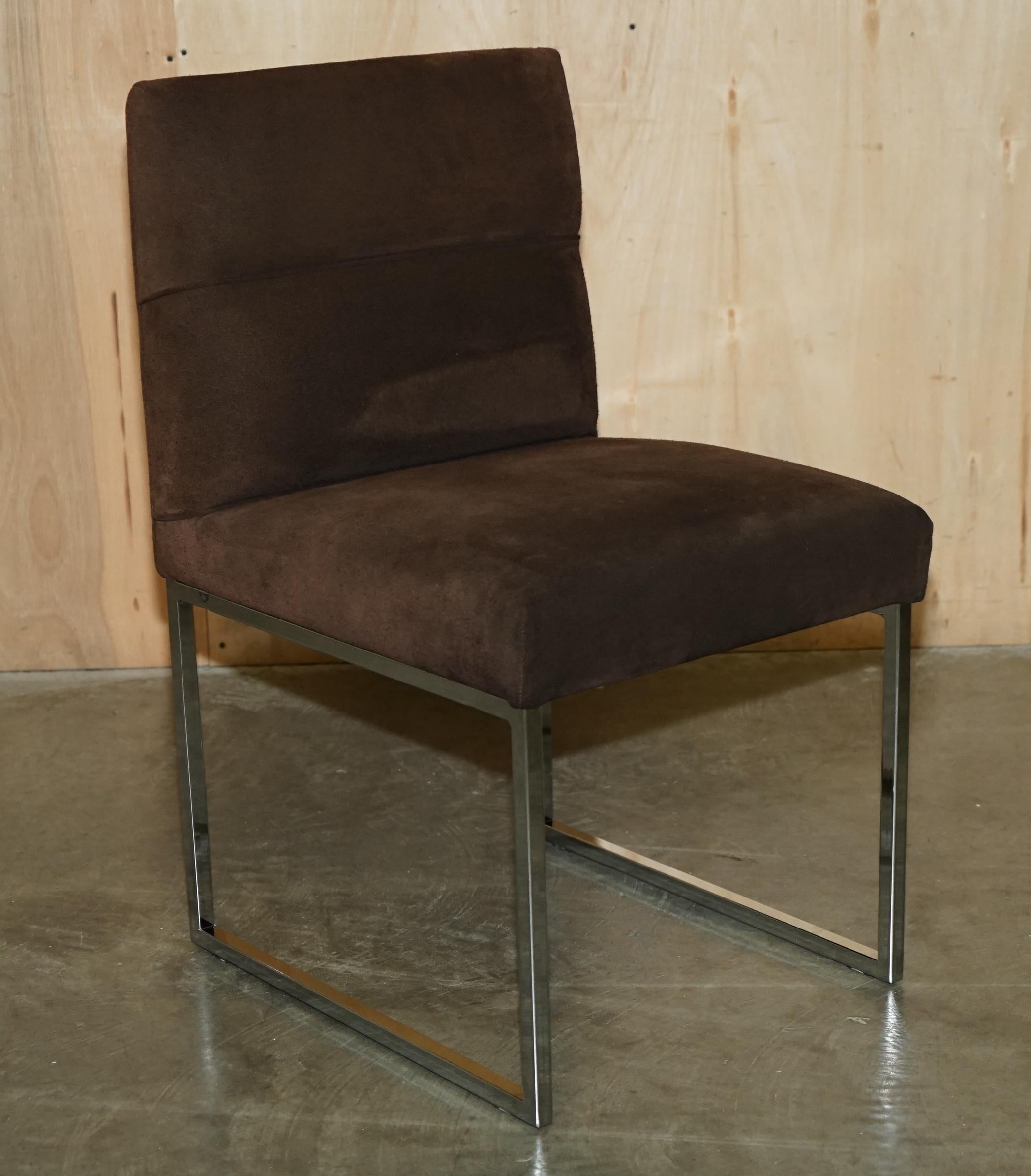 STUNNiNG SET OF FOUR FENDI CASA BROWN SUEDE DINING CHAIRS WITH CHROME FRAMES For Sale 7