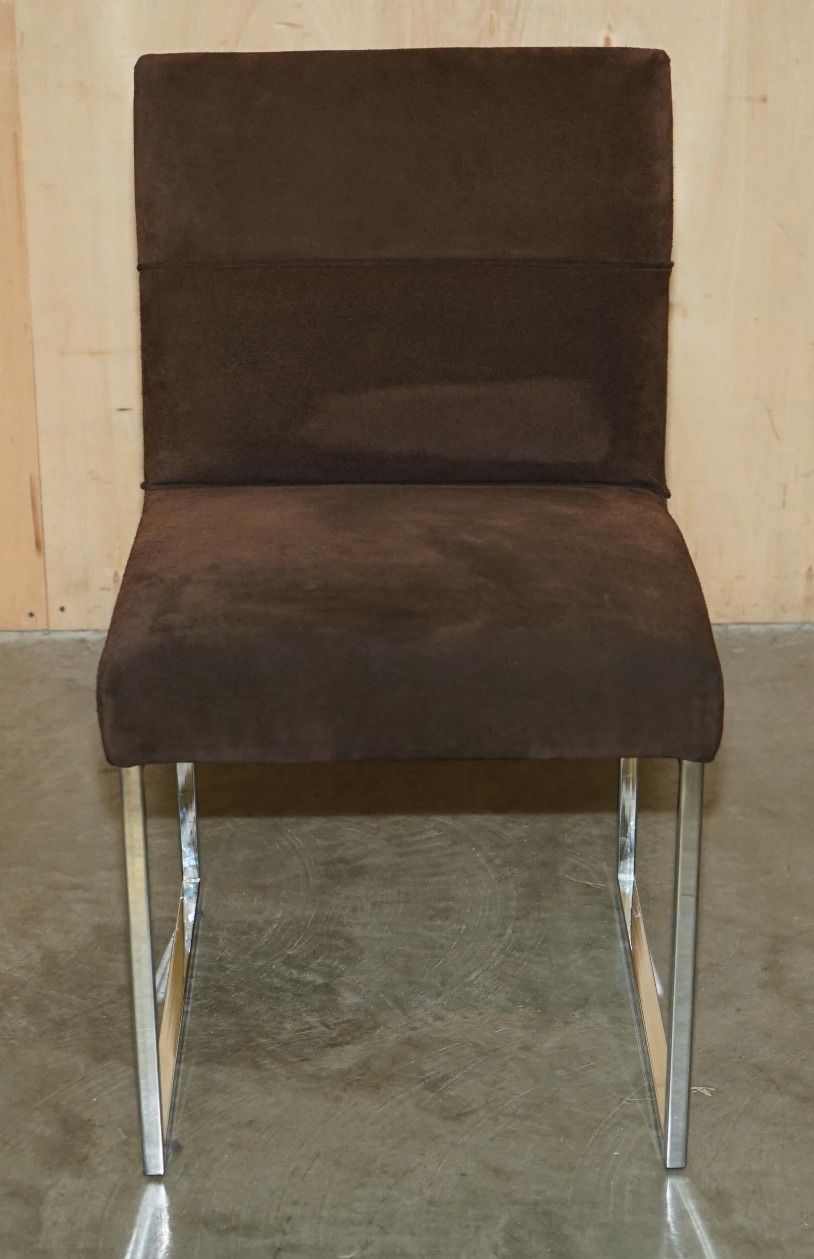 STUNNiNG SET OF FOUR FENDI CASA BROWN SUEDE DINING CHAIRS WITH CHROME FRAMES For Sale 8