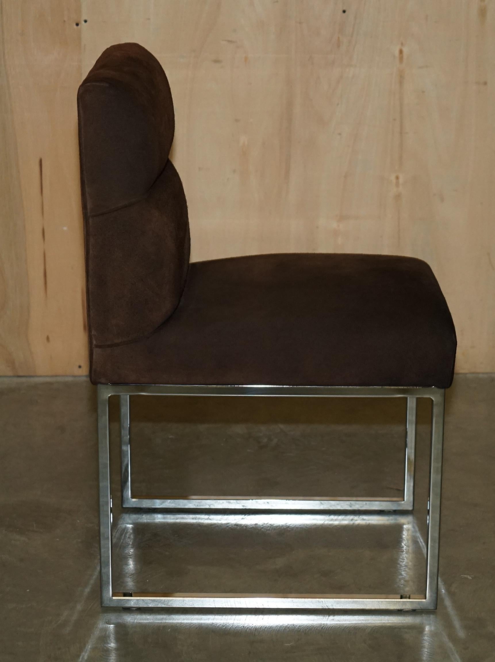 STUNNiNG SET OF FOUR FENDI CASA BROWN SUEDE DINING CHAIRS WITH CHROME FRAMES For Sale 10
