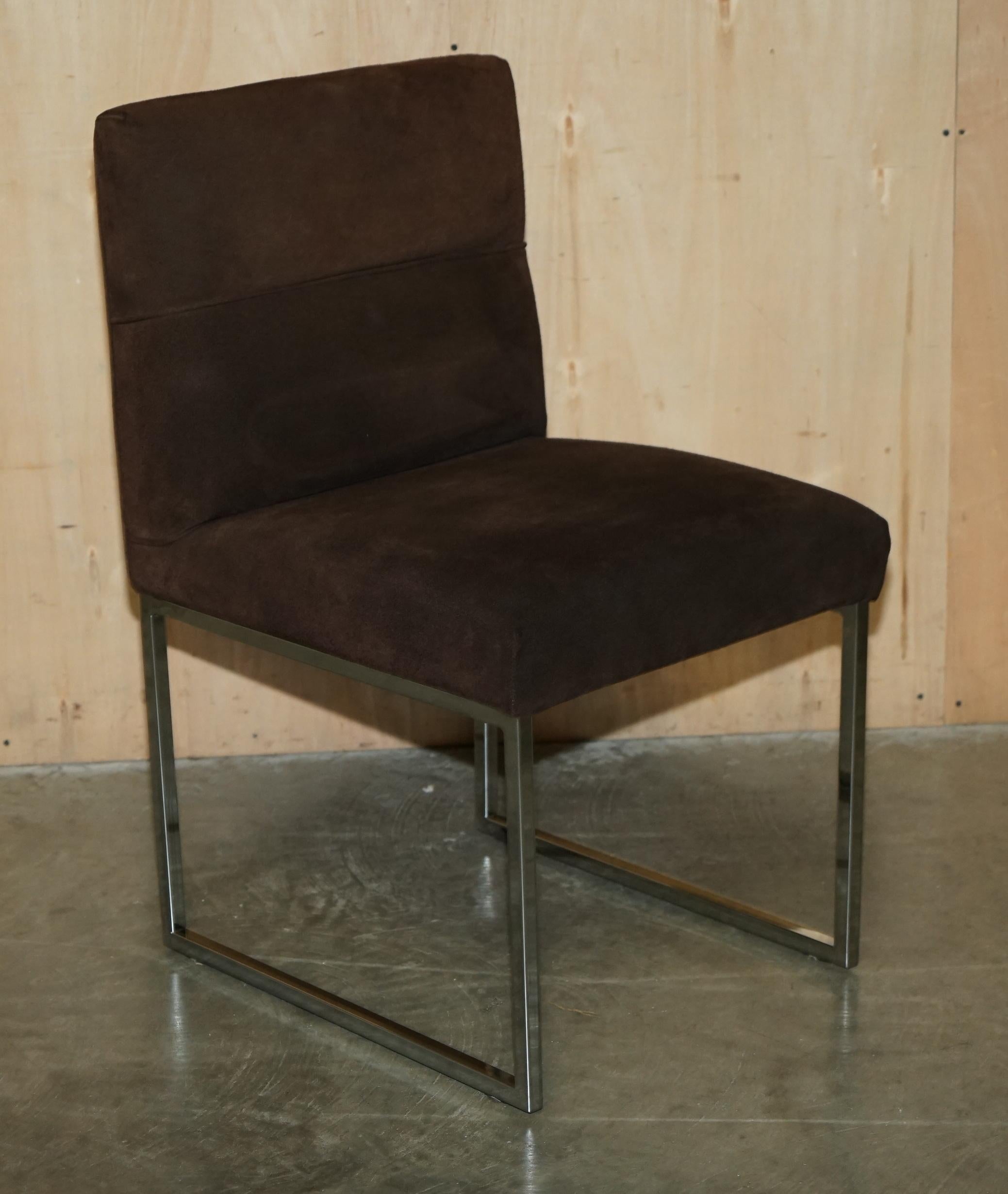 STUNNiNG SET OF FOUR FENDI CASA BROWN SUEDE DINING CHAIRS WITH CHROME FRAMES For Sale 9