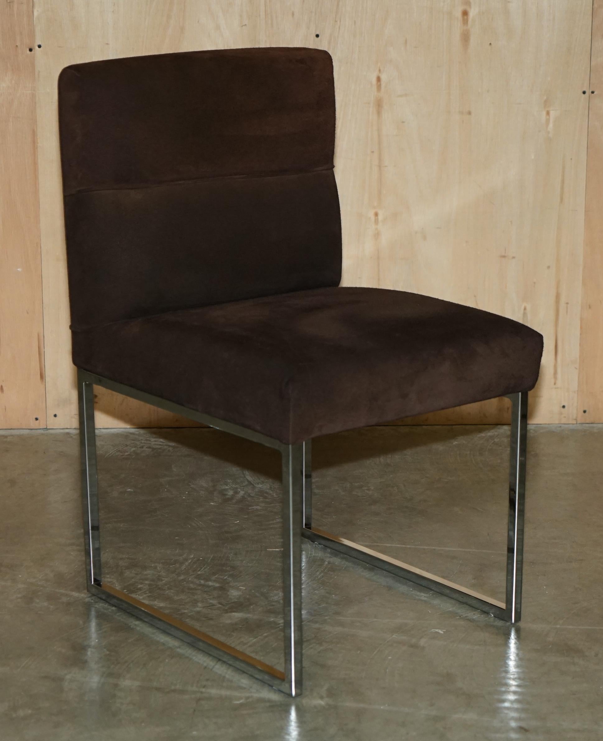 Art Deco STUNNiNG SET OF FOUR FENDI CASA BROWN SUEDE DINING CHAIRS WITH CHROME FRAMES For Sale