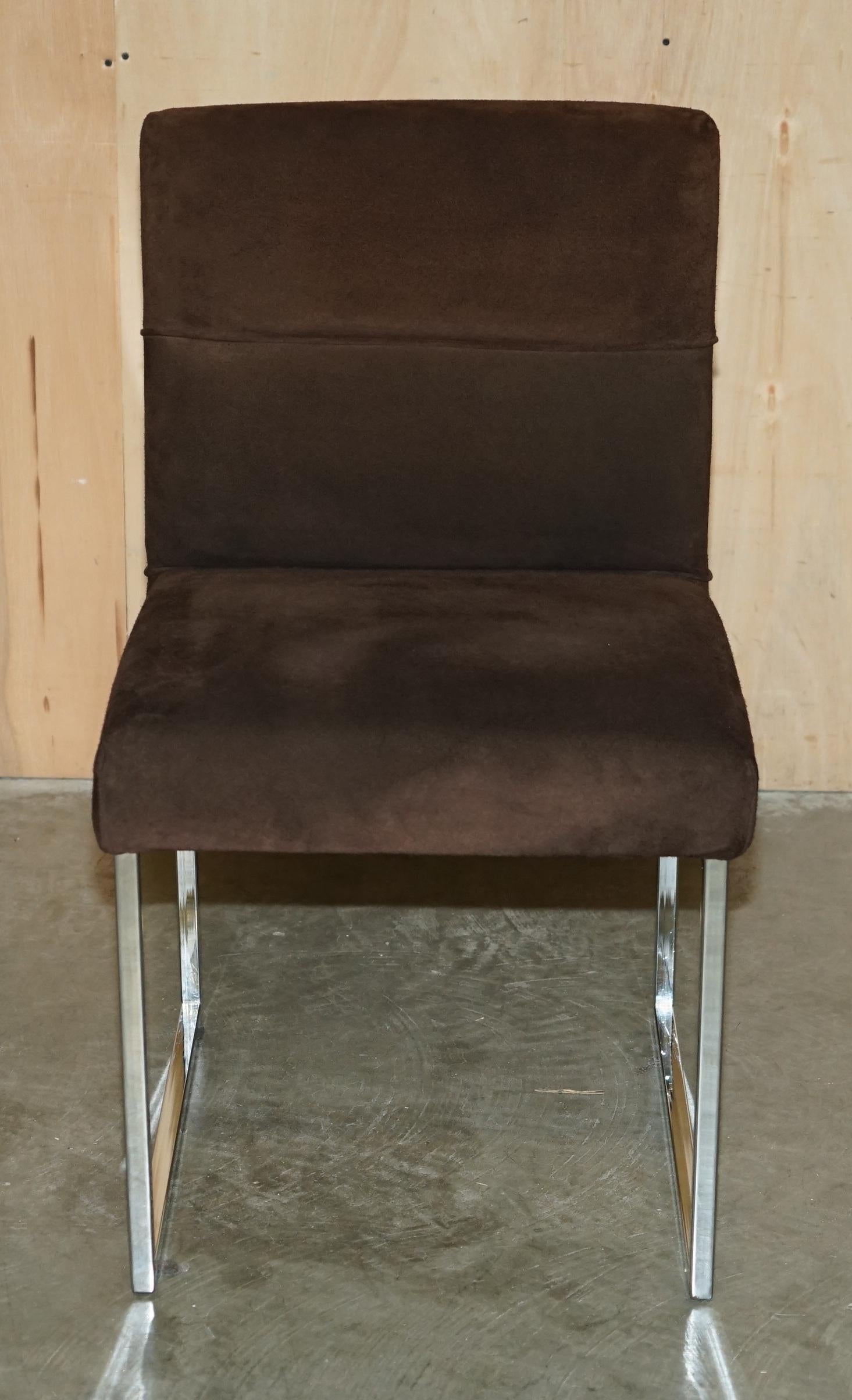 European STUNNiNG SET OF FOUR FENDI CASA BROWN SUEDE DINING CHAIRS WITH CHROME FRAMES For Sale
